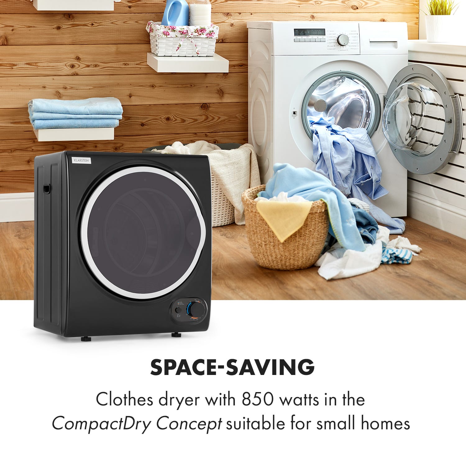 Klarstein Jet Set 2500, sušička bielizne, sušička s odsávaním vlhkého vzduchu, 850W, TEE C, 2,5kg, 50cm, čierna – Obrázok 2
