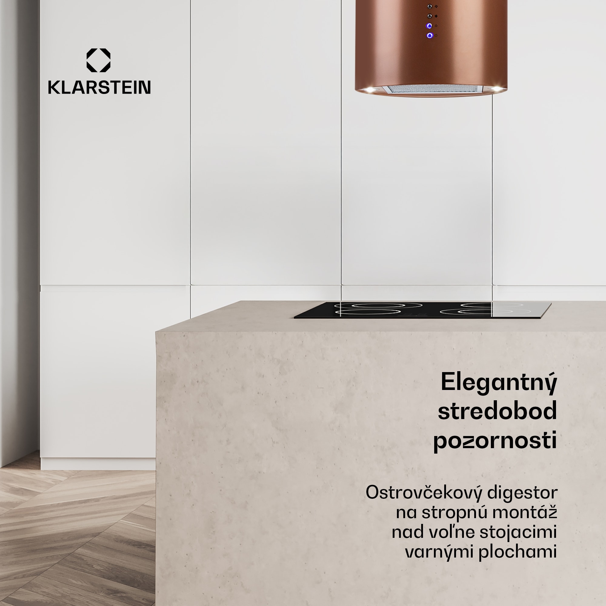 Klarstein Beretta, digestor, 35 cm, ostrovčekový, 650m³/h, LED, medený – Obrázok 2