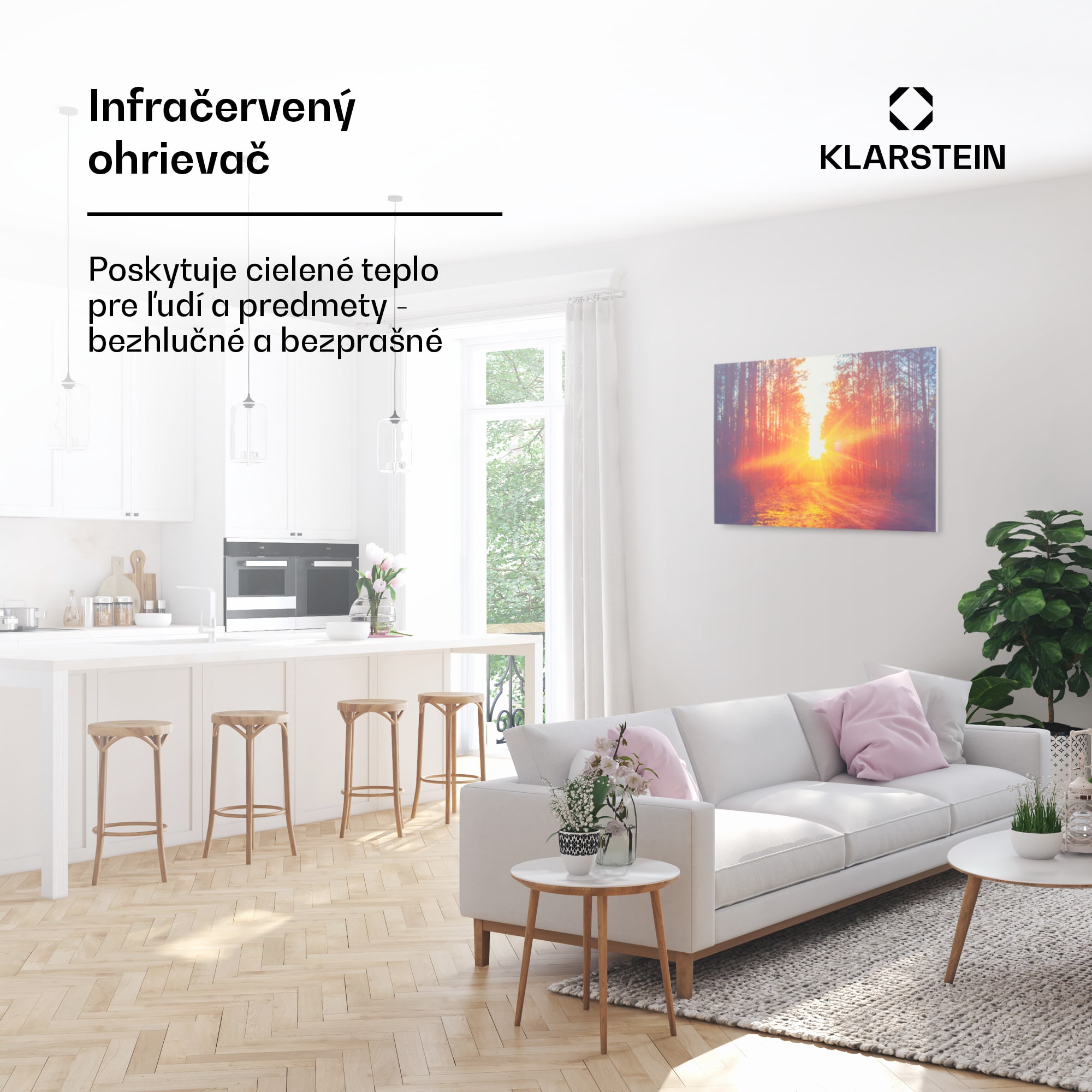 Klarstein Wonderwall Air Art Infinite, infračervený ohrievač, 90 x 60 cm, 580 W, na stenu, obraz, diaľkový ovládač – Obrázok 3