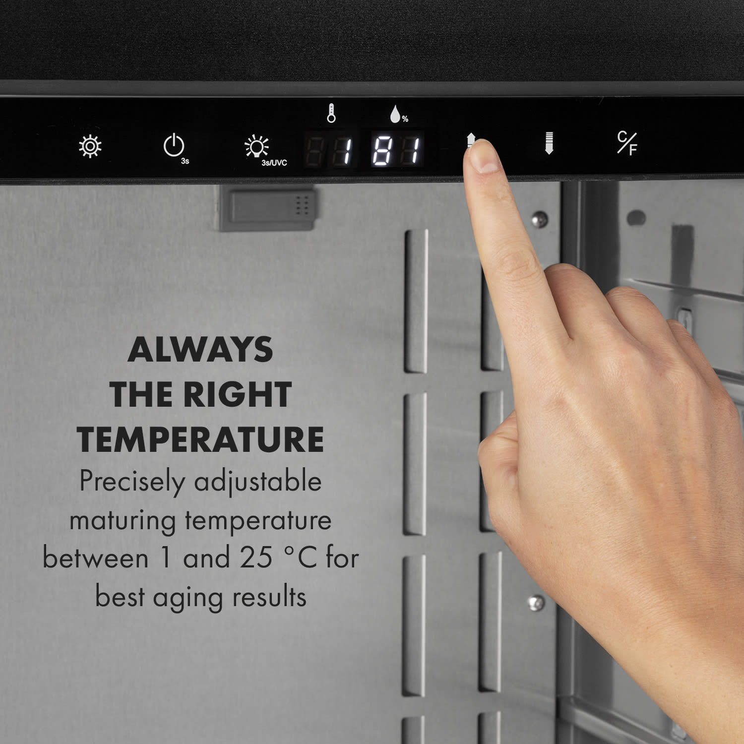 Klarstein Steakhouse Pro, chladnička na zrenie mäsa, 1 zóna, 98 l, 1–25°C, dotyková, nehrdzavejúca oceľ – Obrázok 4
