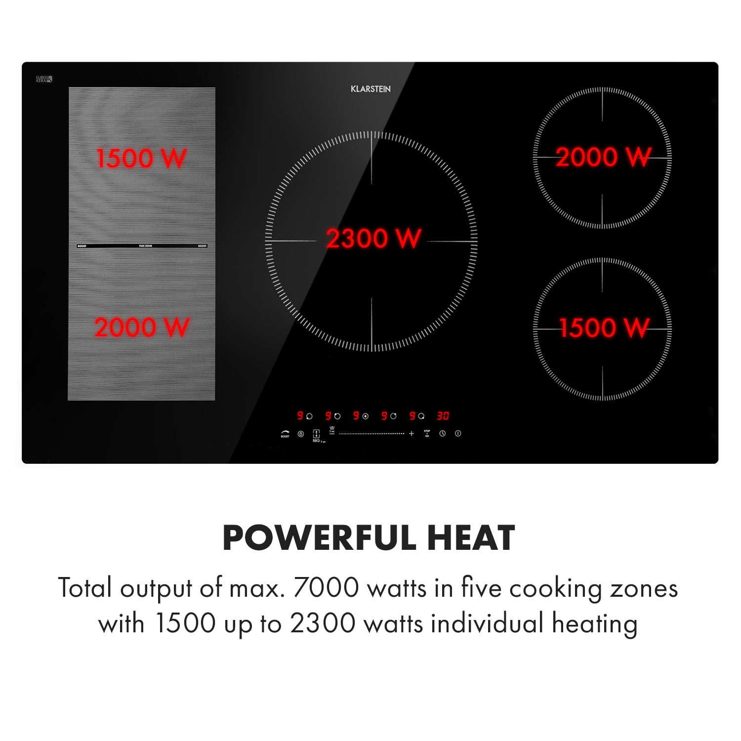 Klarstein Delicatessa 90 Hybrid, vstavaná indukčná varná doska, 7400 W, 5 zón, čierna – Obrázok 4