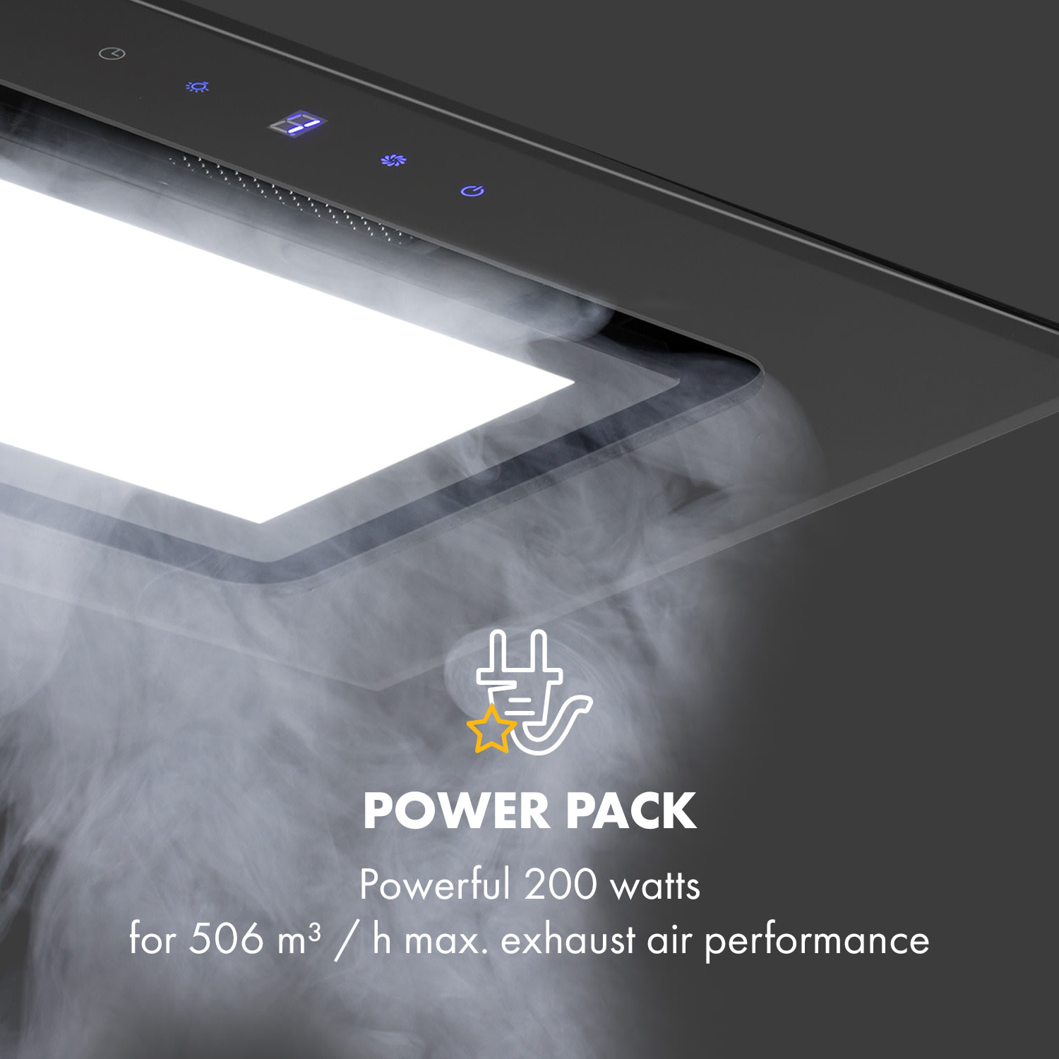 Klarstein Hektor Brilliant Edition, digestor, 52 cm, vstavaný, 506 m³/h, dotykové ovládanie, sklo, čierny – Obrázok 3