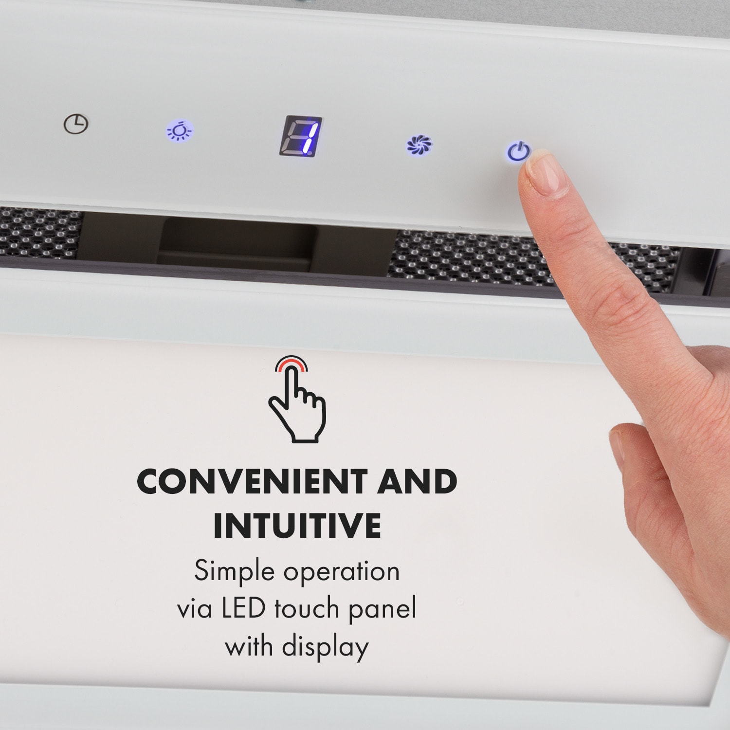 Klarstein Hektor Brilliant Edition, digestor, 52 cm, vstavaný, 506 m³/h, dotykové ovládanie, sklo, biely – Obrázok 4