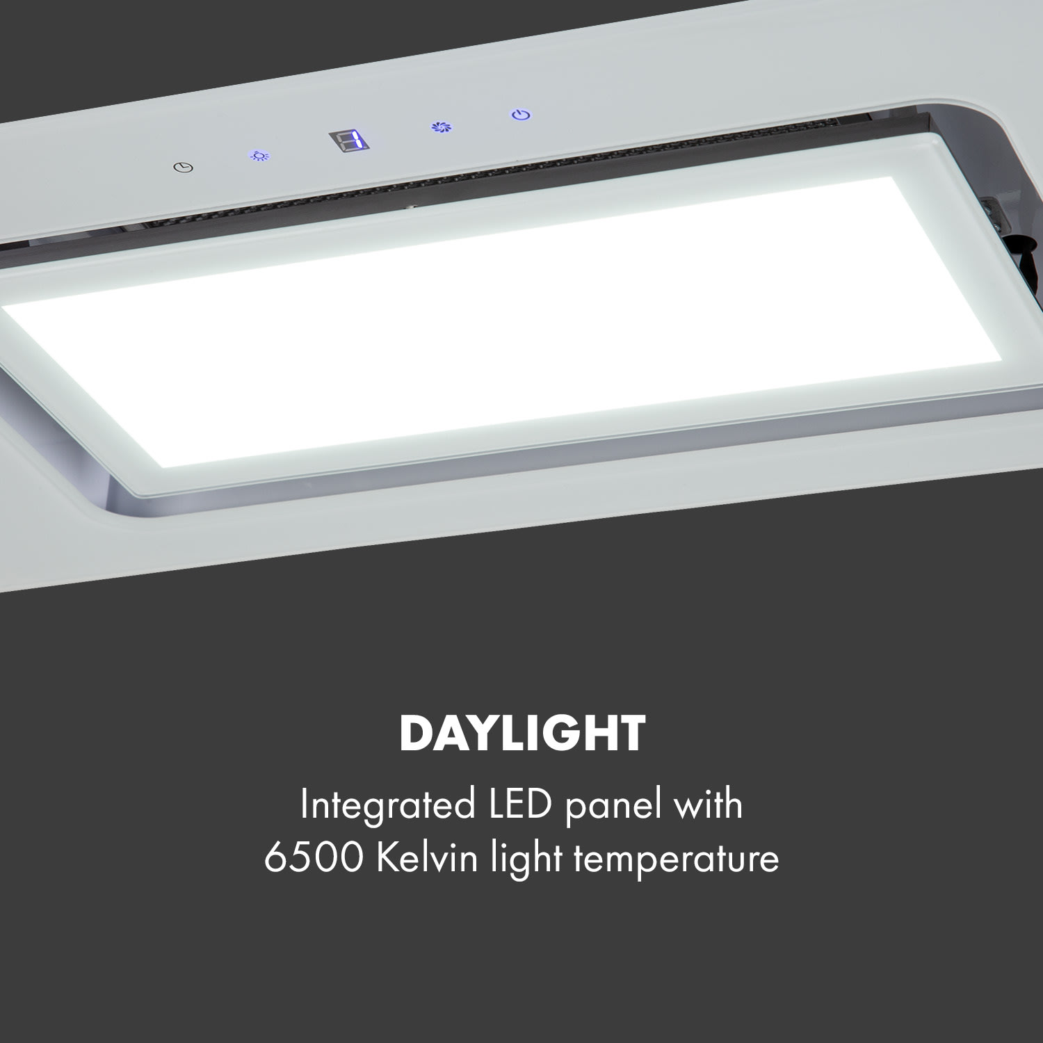 Klarstein Hektor Brilliant Edition, digestor, 52 cm, vstavaný, 506 m³/h, dotykové ovládanie, sklo, biely – Obrázok 5