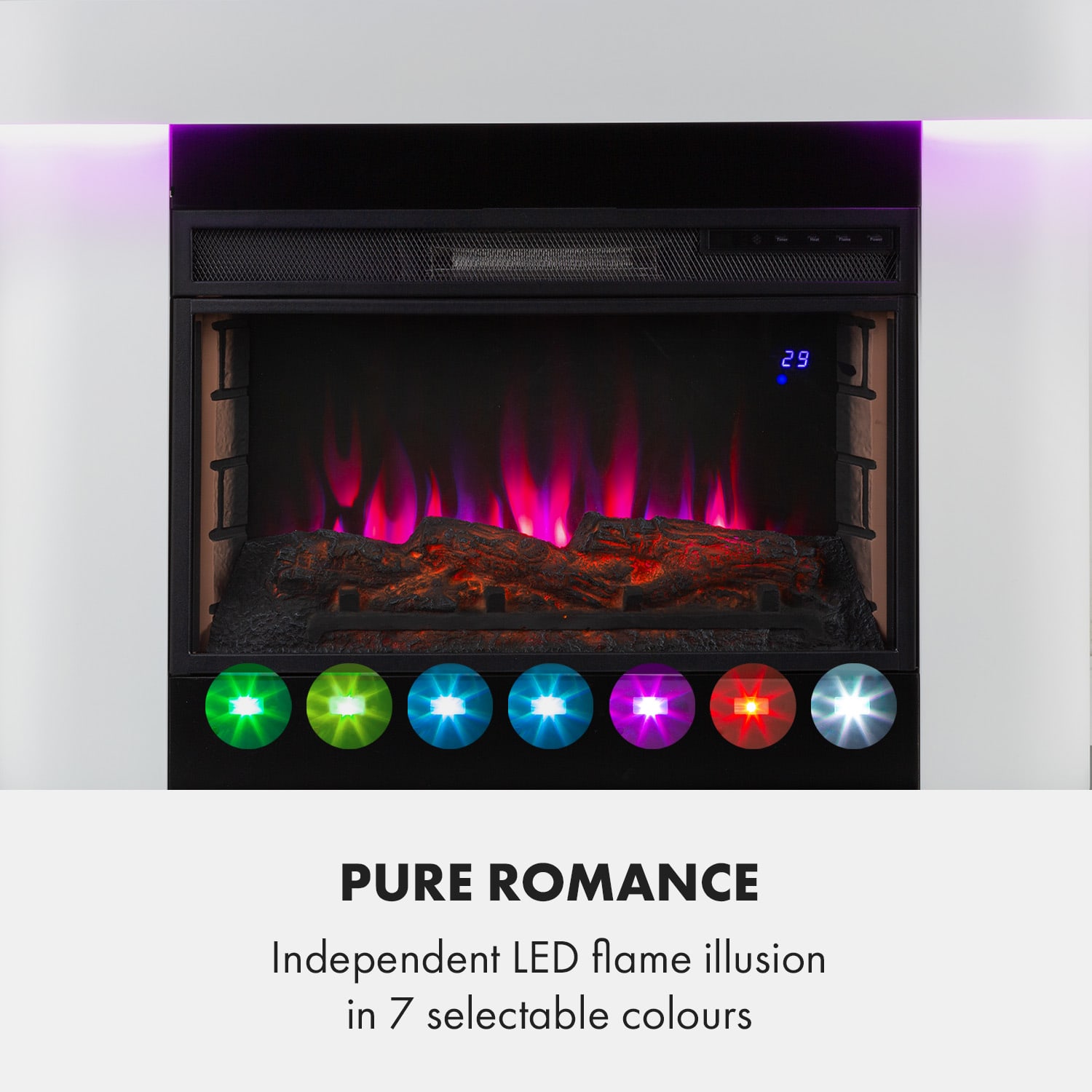 Klarstein Aargau Smart, elektrický krb, 1000/2000 W, LED plameň, 18-27 °C, týždenný časovač, biely – Obrázok 3