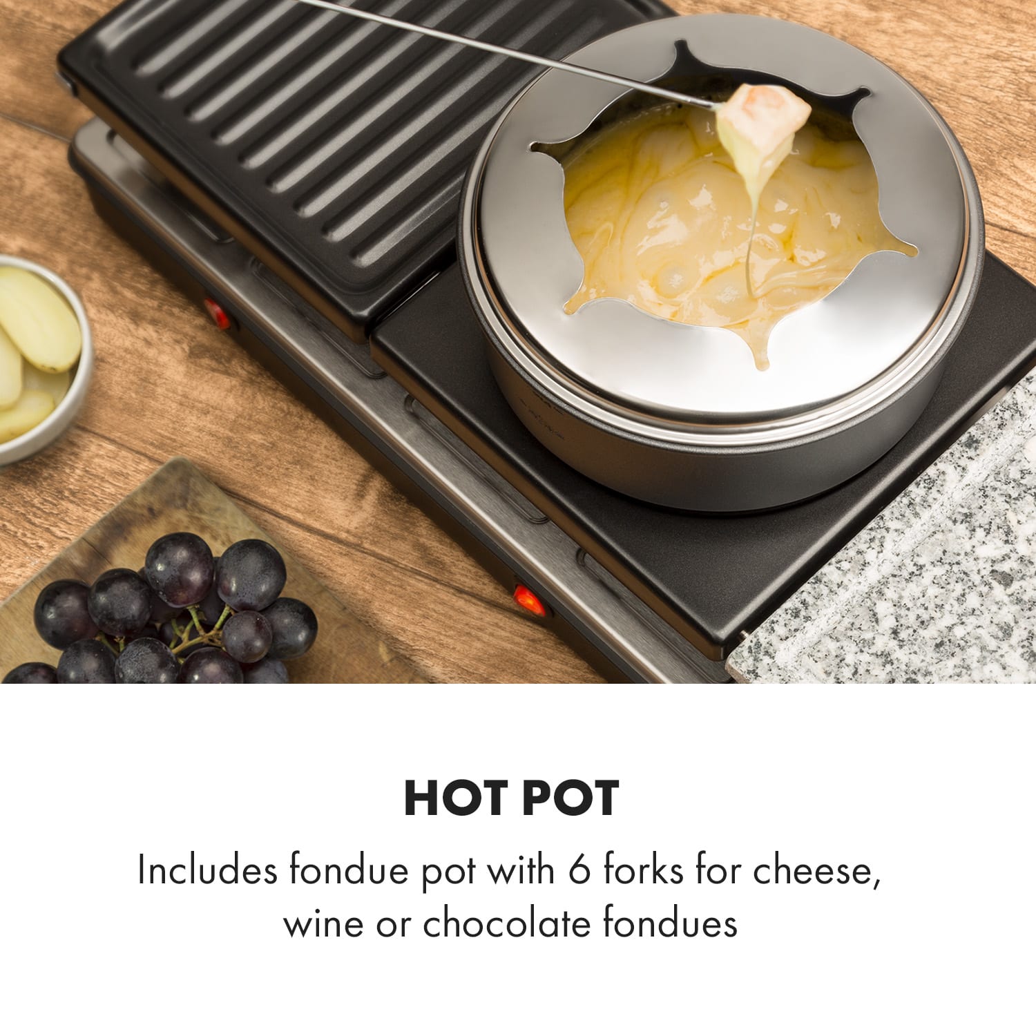 Klarstein Fonduelette XL, raclette gril s fondue 3 v 1, 1650 W, prírodný kameň, pre 6 osôb – Obrázok 4