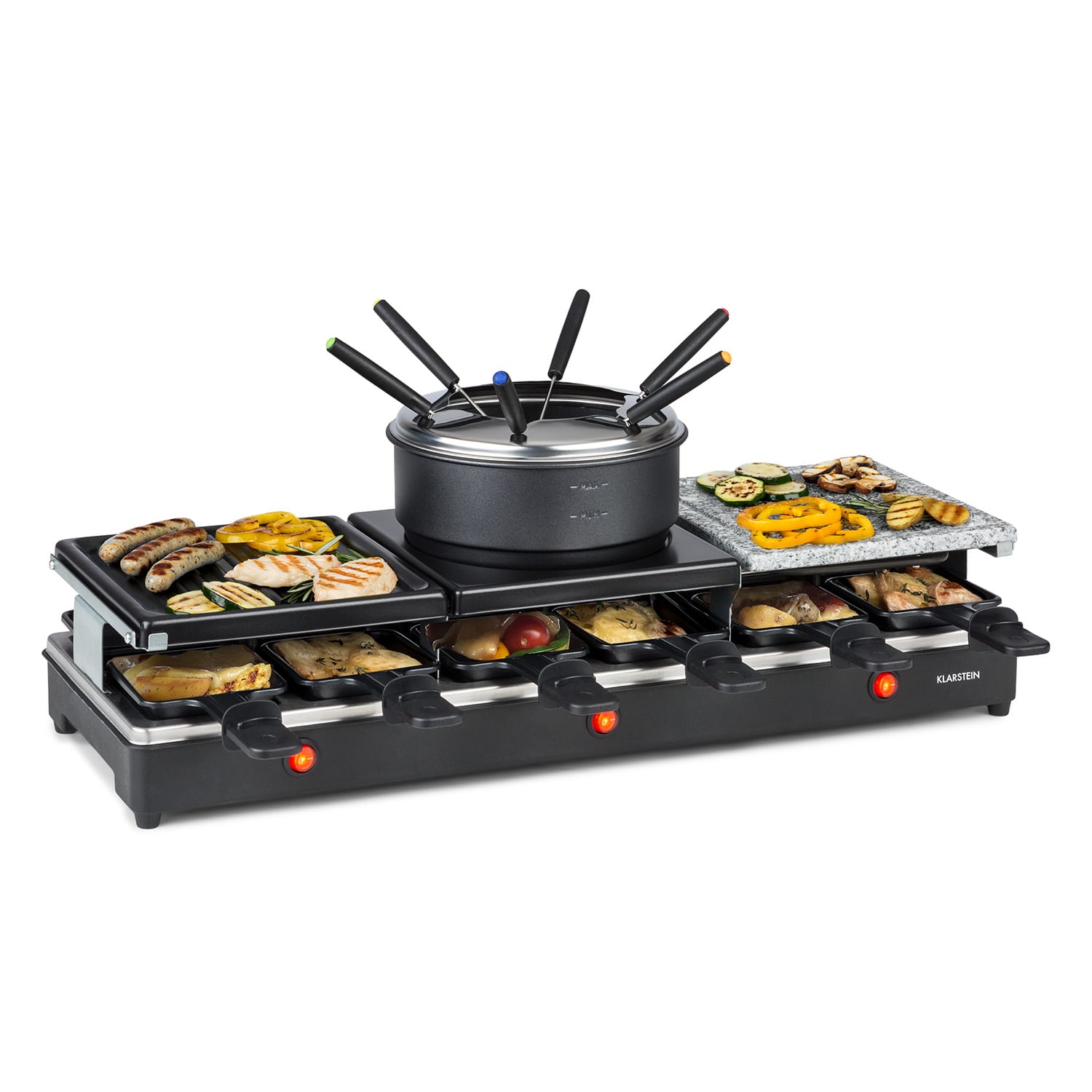 Klarstein Fonduelette XL, raclette gril s fondue 3 v 1, 1650 W, prírodný kameň, pre 6 osôb