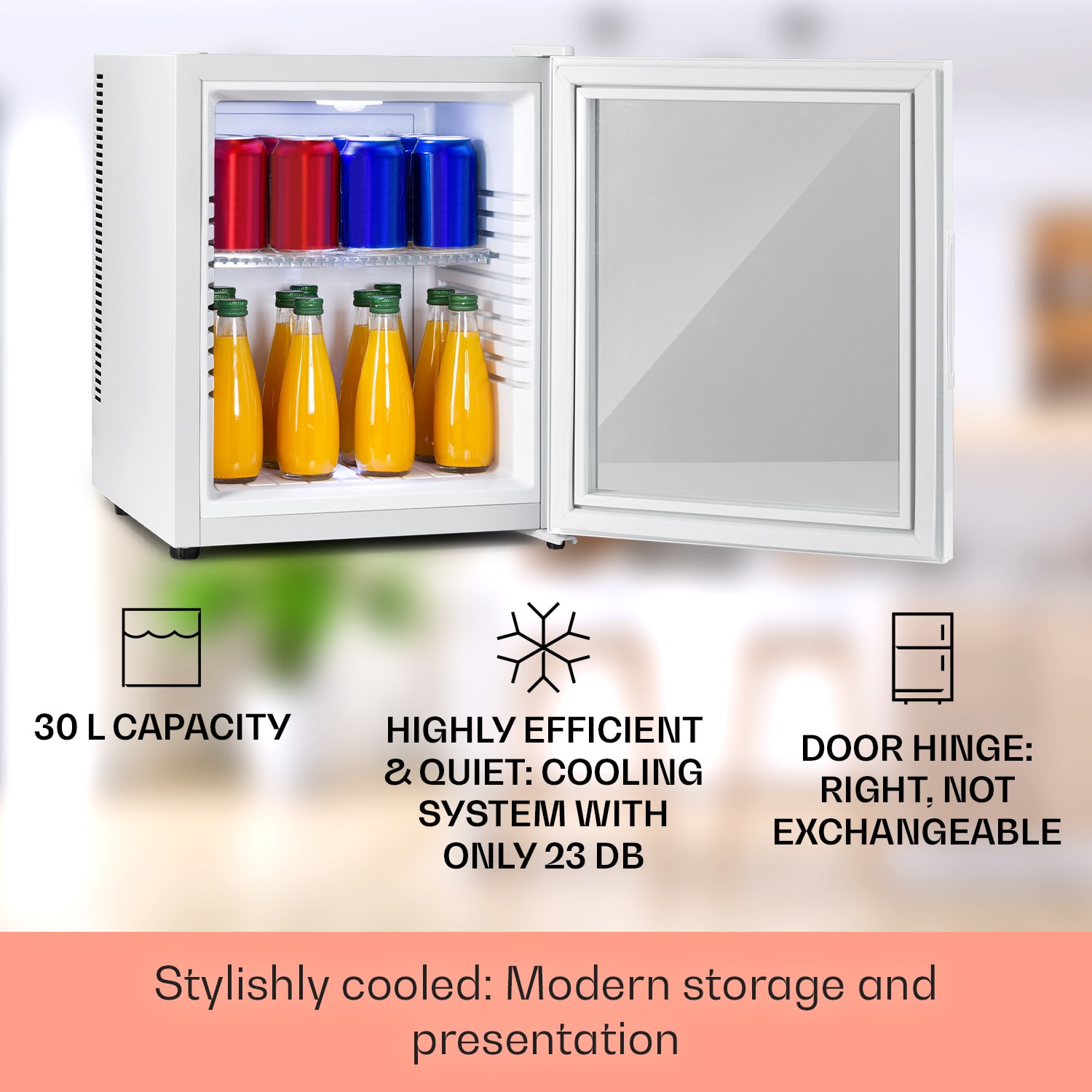 Klarstein Brooklyn 32, mini chladnička, sklenené dvere, LED osvetlenie, police – Obrázok 2