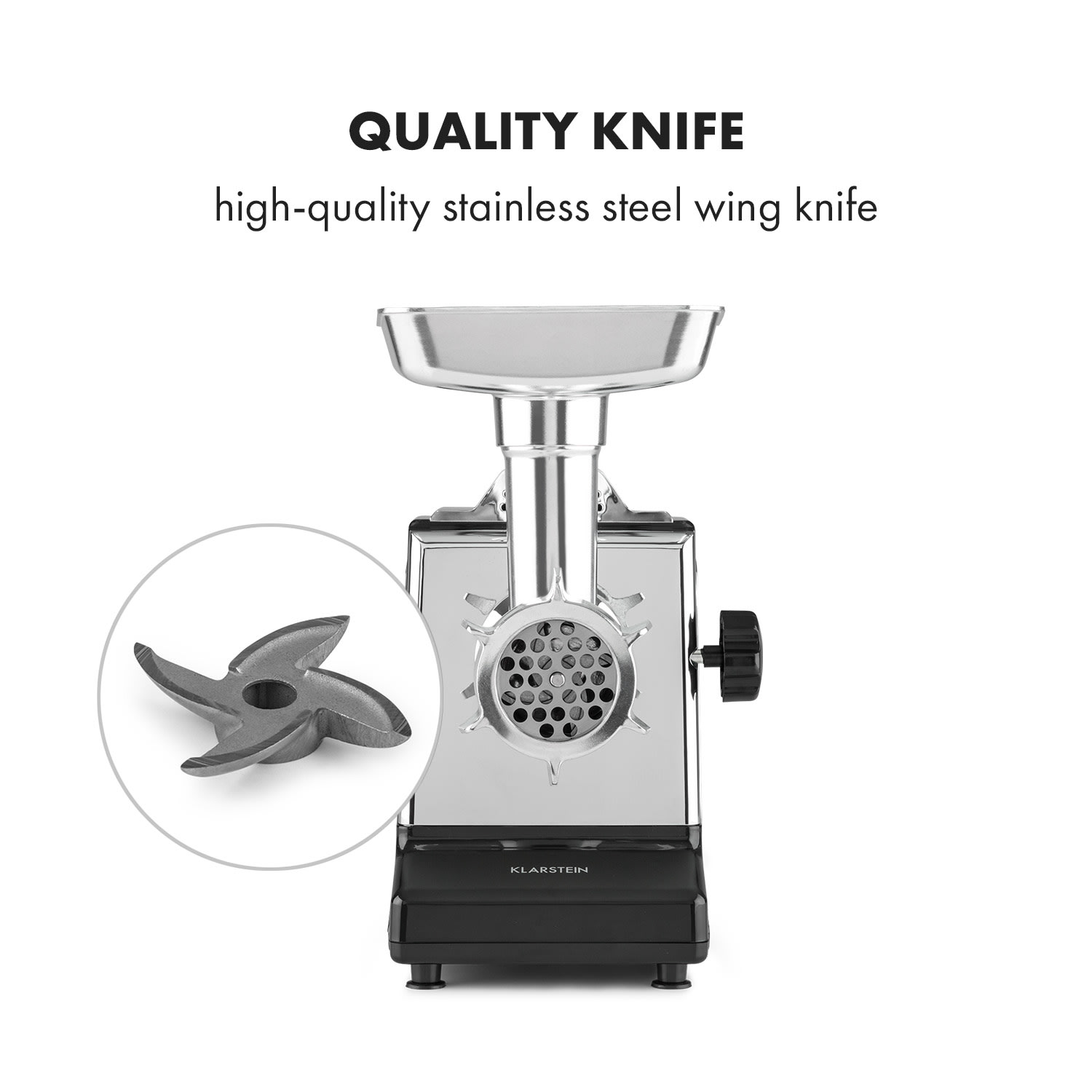 Klarstein Kraftprotz, elektrický mlynček na mäso, 700 W, medený motor, nehrdzavejúca oceľ, čierny – Obrázok 4