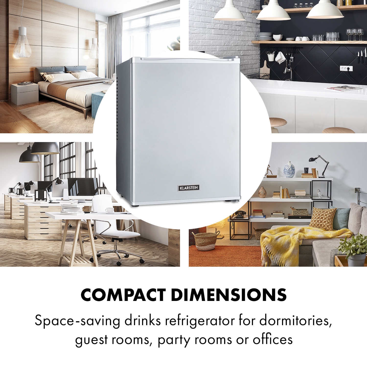 Klarstein Happy Hour 33, minibar, 33 l, 5-15°C, energet. trieda G, tichý, 25 dB, LED svetlo, strieborný – Obrázok 3