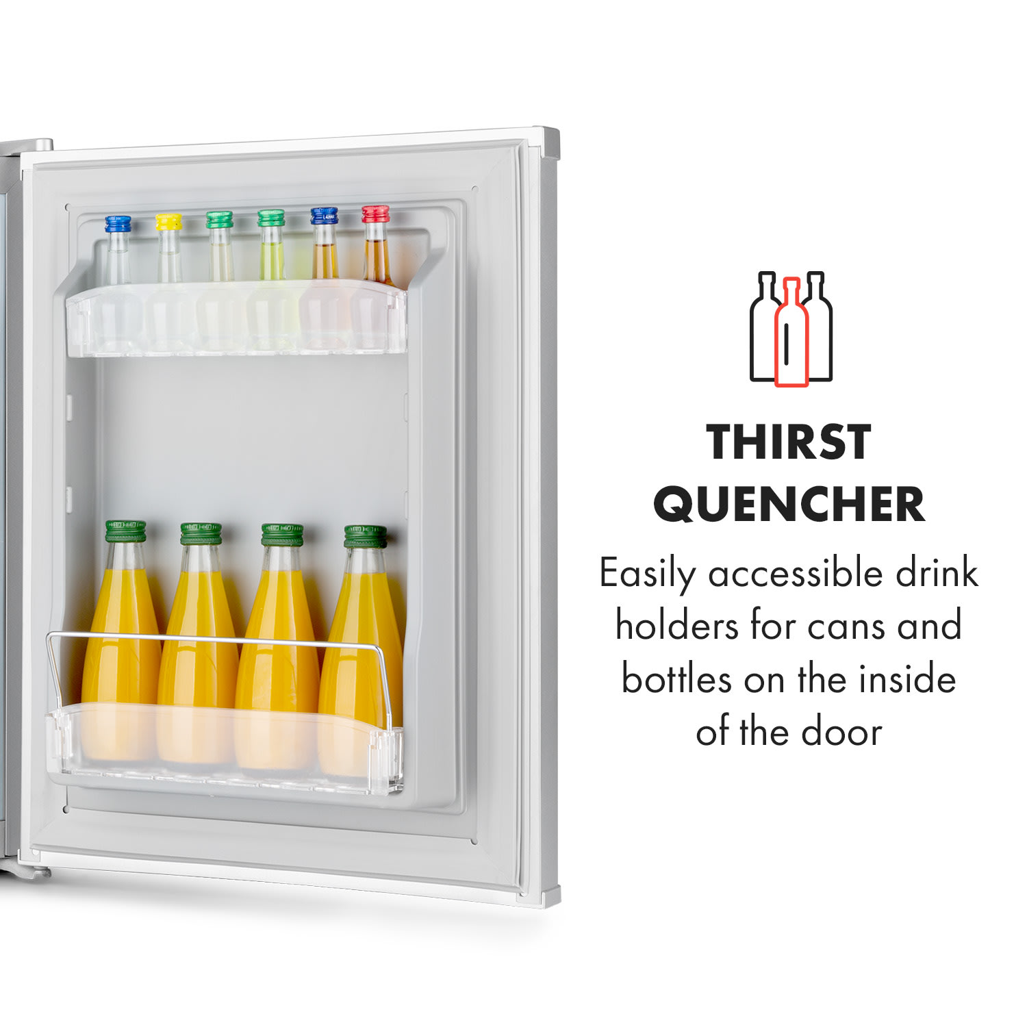 Klarstein Happy Hour 40, mini chladnička, 40 l, 5-15°C, tichá, 23dB, LED-svetlo, strieborný – Obrázok 5