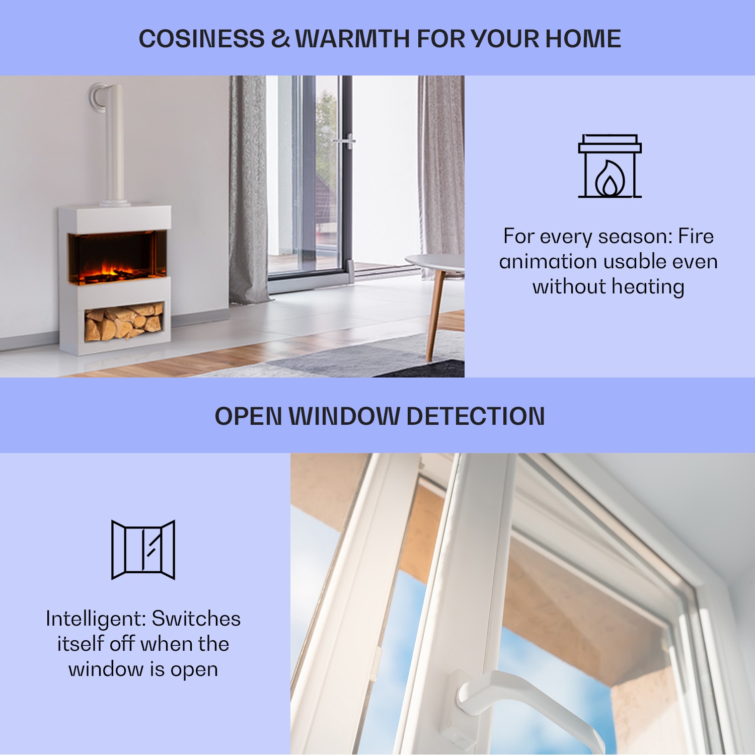 Klarstein Zermatt, elektrický krb, 900/1800 W, ilúzia plameňa, dymová rúra, biely – Obrázok 4