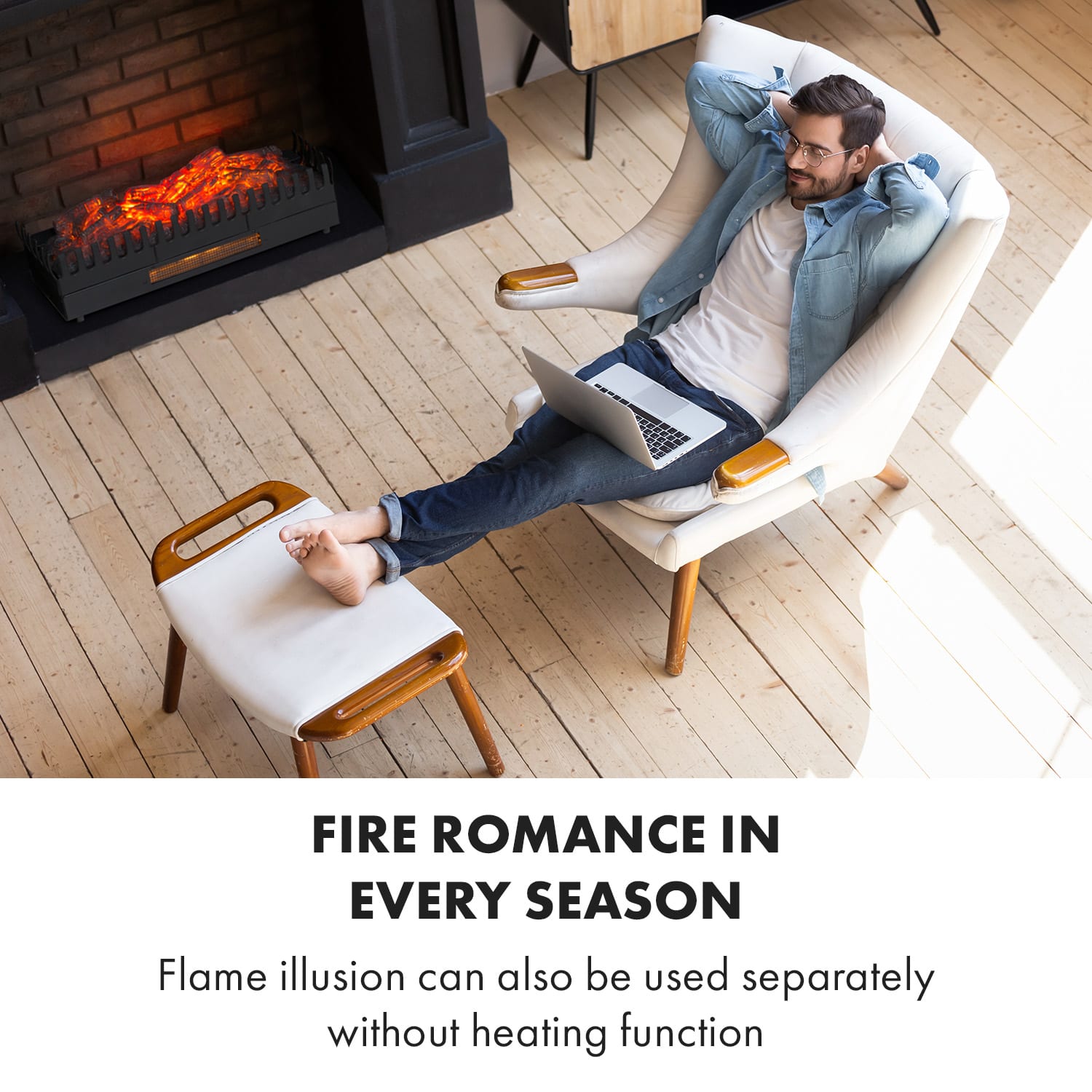 Klarstein Kamini FXL, elektrický krb, krbová vložka, 1000/2000 W, 2 W LED, čierny – Obrázok 5