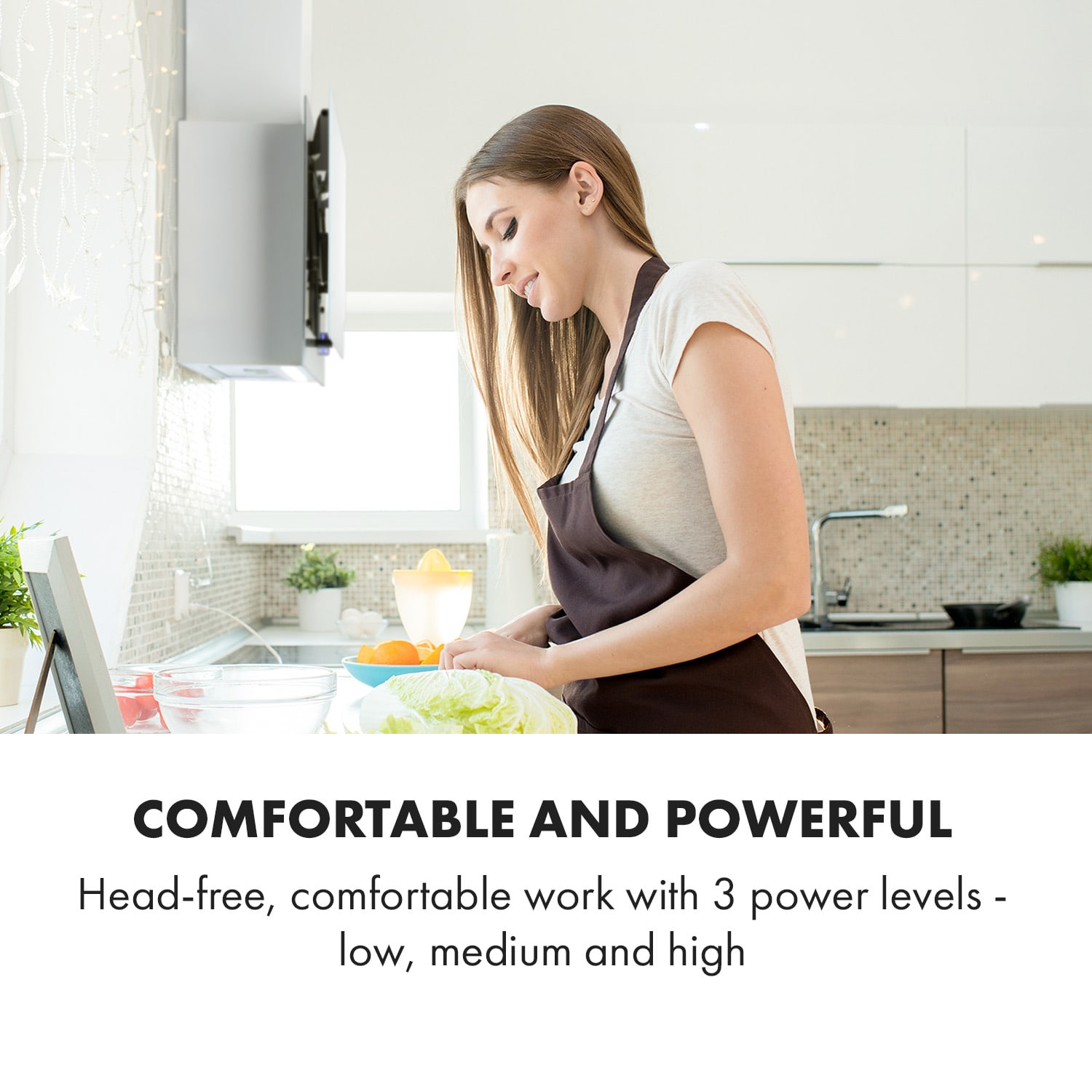 Klarstein Amelia, digestor, 60 cm, nástenný, 586 m³/h, LED, otočné dotykové ovládanie, biely – Obrázok 3