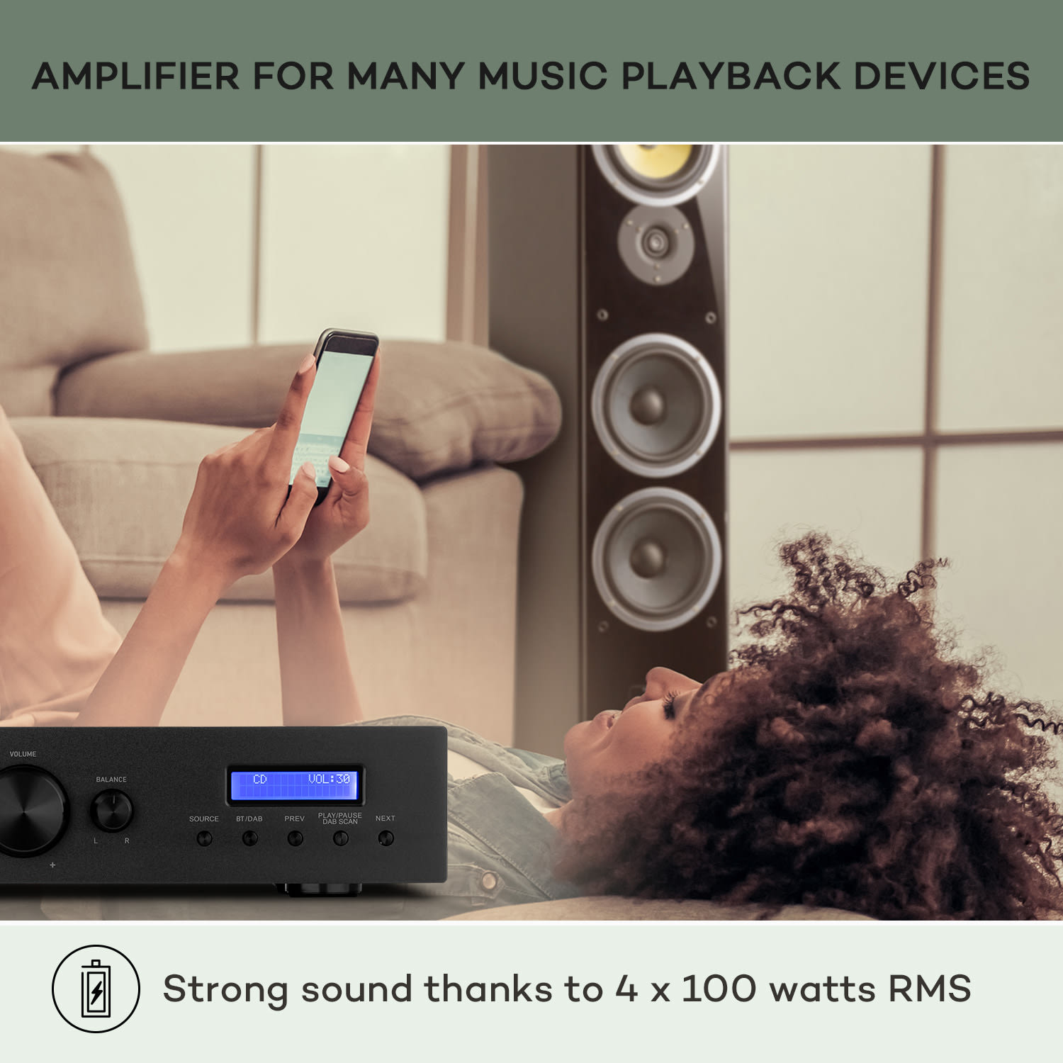 Auna AMP-CD608 DAB, HiFi stereo zosilňovač, 4 x 100 W, RMS, DAB+ BT, optický vstup, diaľkový ovládač – Obrázok 3