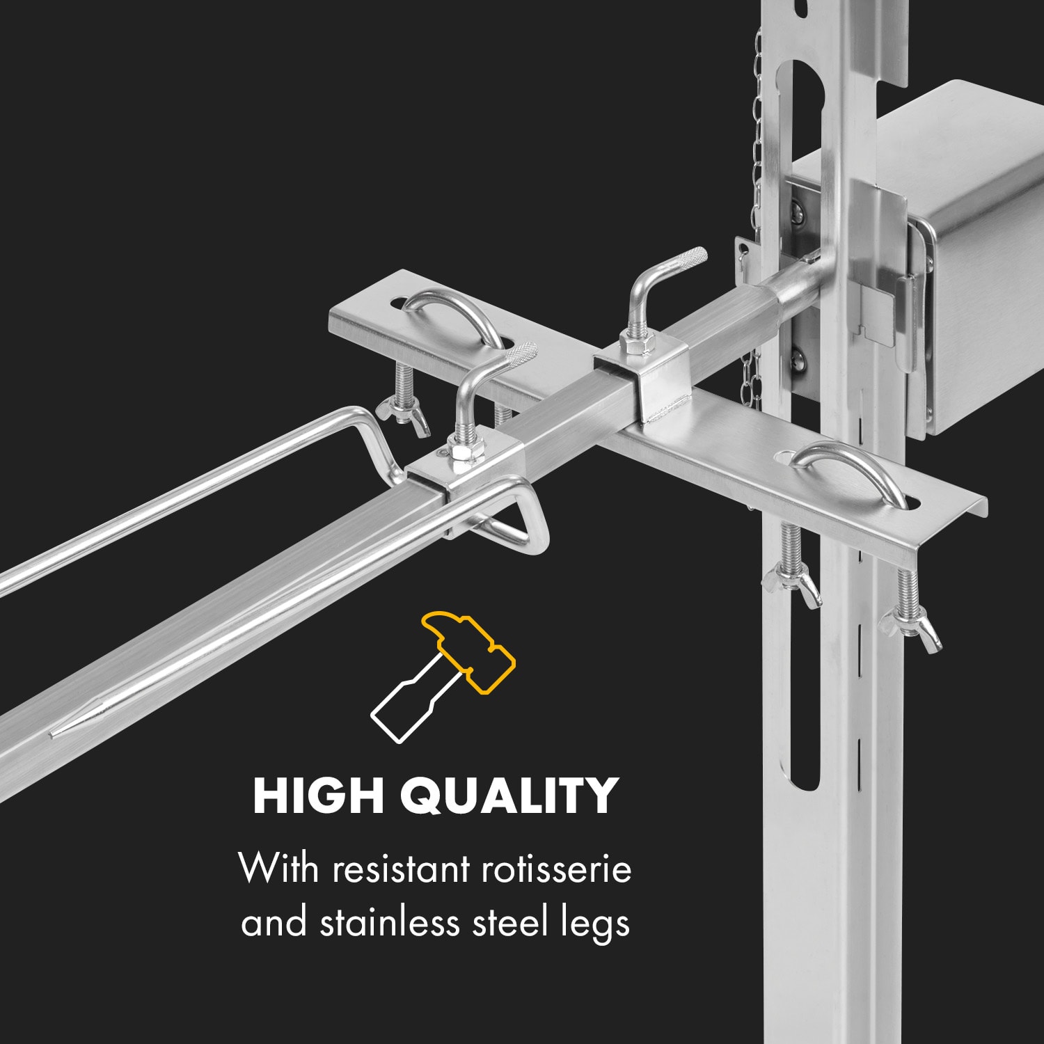 Klarstein Sauenland Survivor, gril na prasiatko, otočný špíz, 12 W, max. 70 kg, ušľachtilá oceľ – Obrázok 4