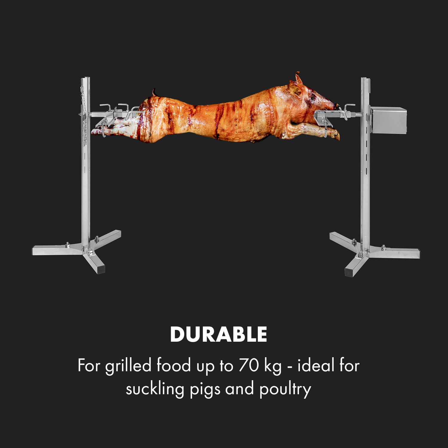 Klarstein Sauenland Survivor, gril na prasiatko, otočný špíz, 12 W, max. 70 kg, ušľachtilá oceľ – Obrázok 5