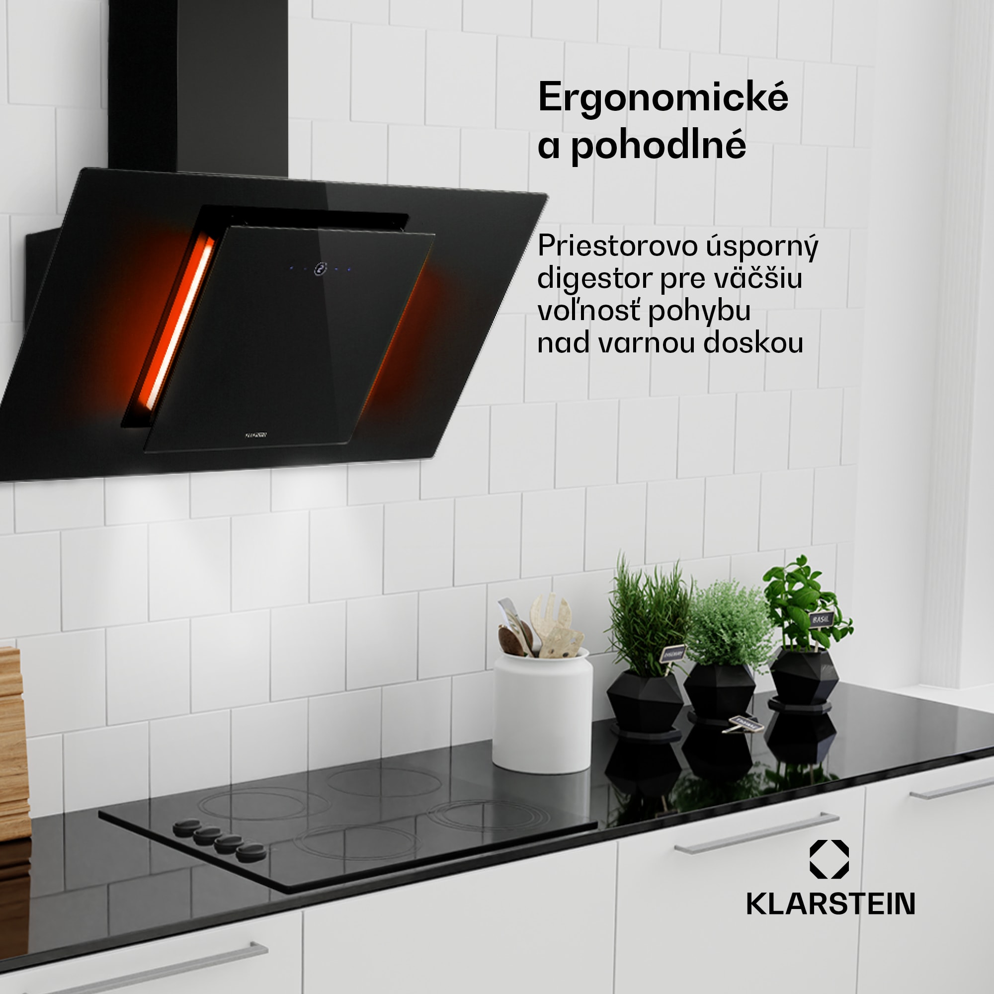 Klarstein Eleonora 90, digestor, 90 cm, nastenný, 426 m³/h, dotykový panel, LED, A++, čierny – Obrázok 2