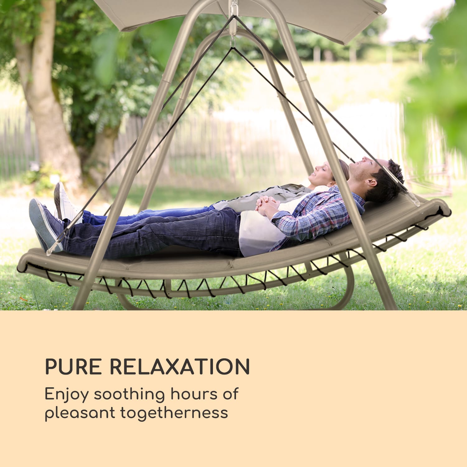 Blumfeldt Garden Grove, záhradné ležadlo, swing bed, oceľový rám, slnečná strecha, polyester, piesková – Obrázok 2