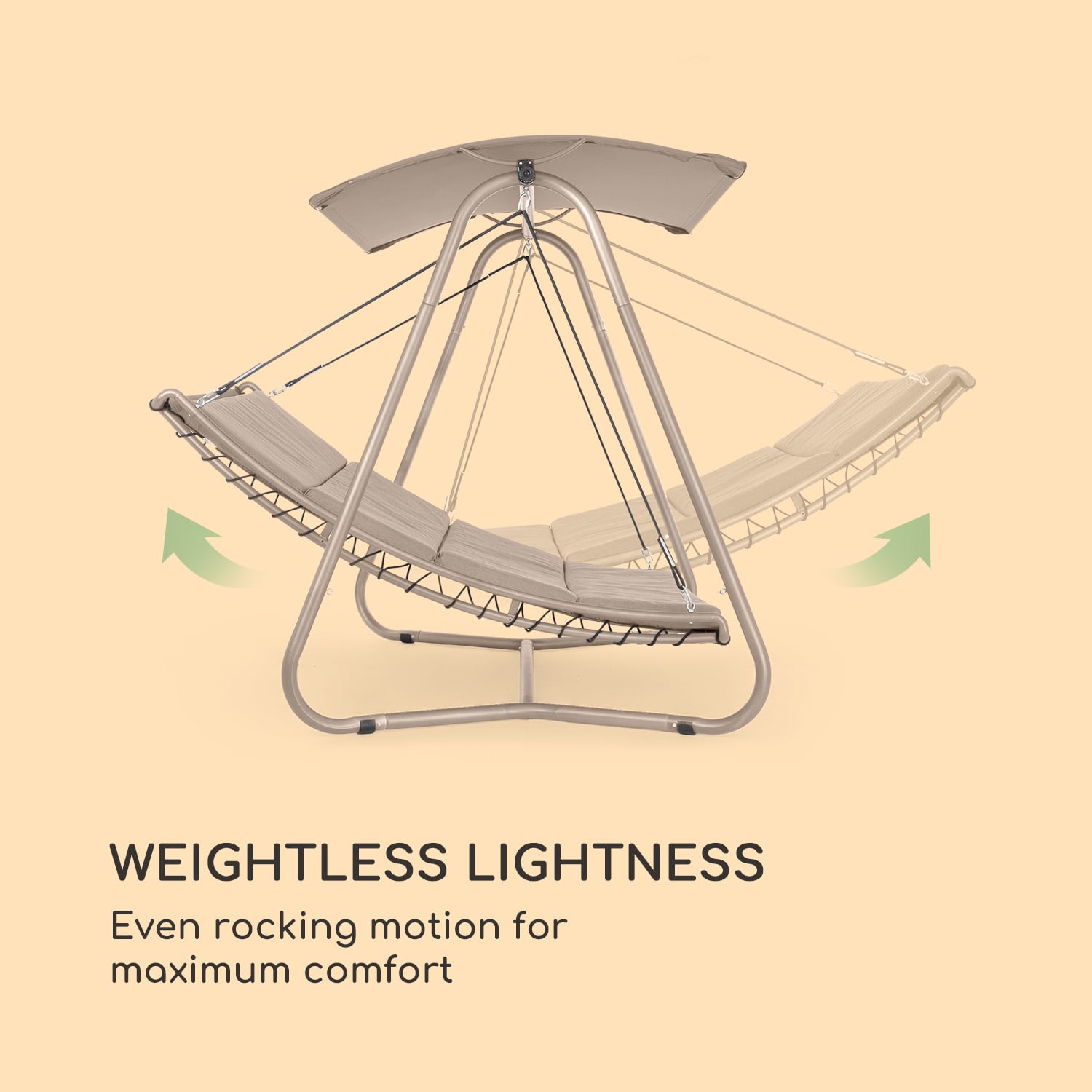 Blumfeldt Garden Grove, záhradné ležadlo, swing bed, oceľový rám, slnečná strecha, polyester, piesková – Obrázok 3