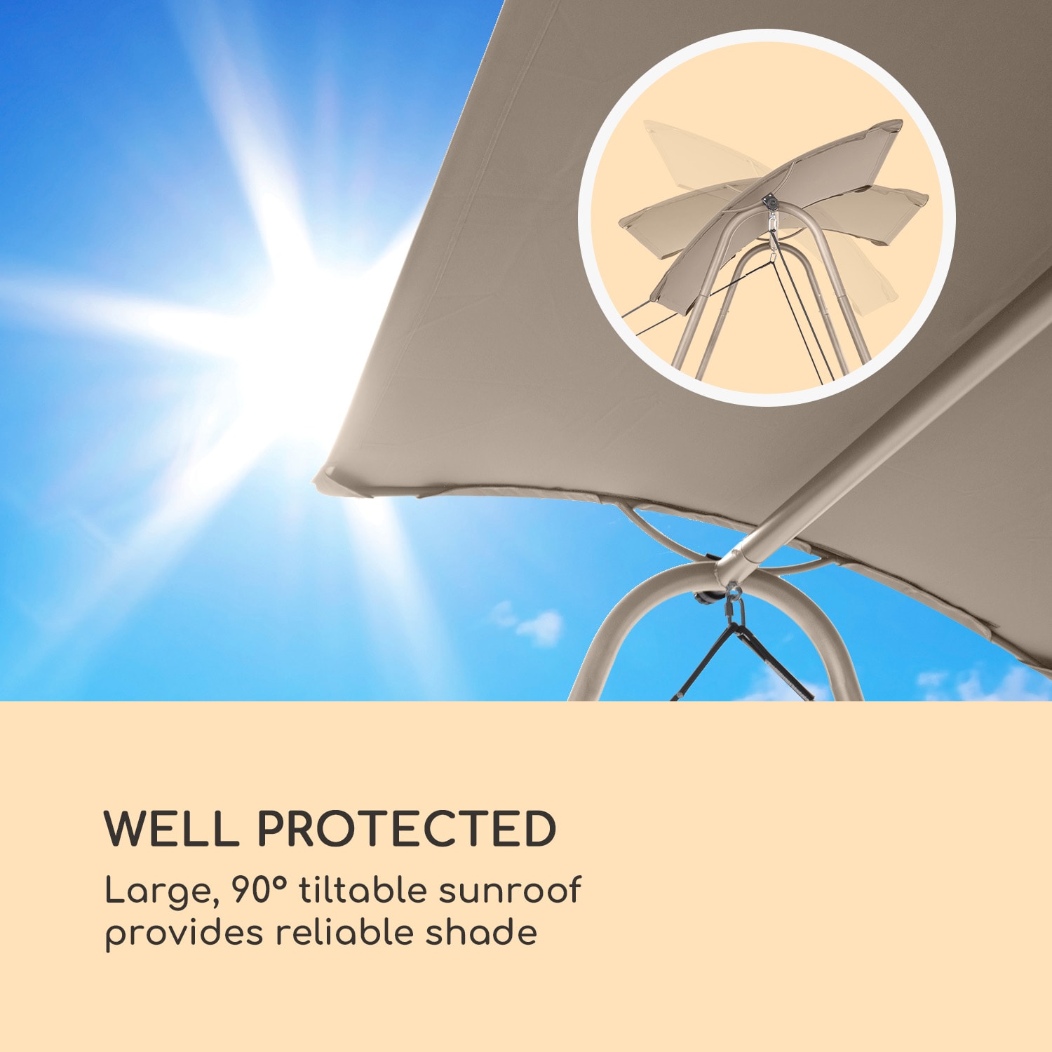 Blumfeldt Garden Grove, záhradné ležadlo, swing bed, oceľový rám, slnečná strecha, polyester, piesková – Obrázok 5