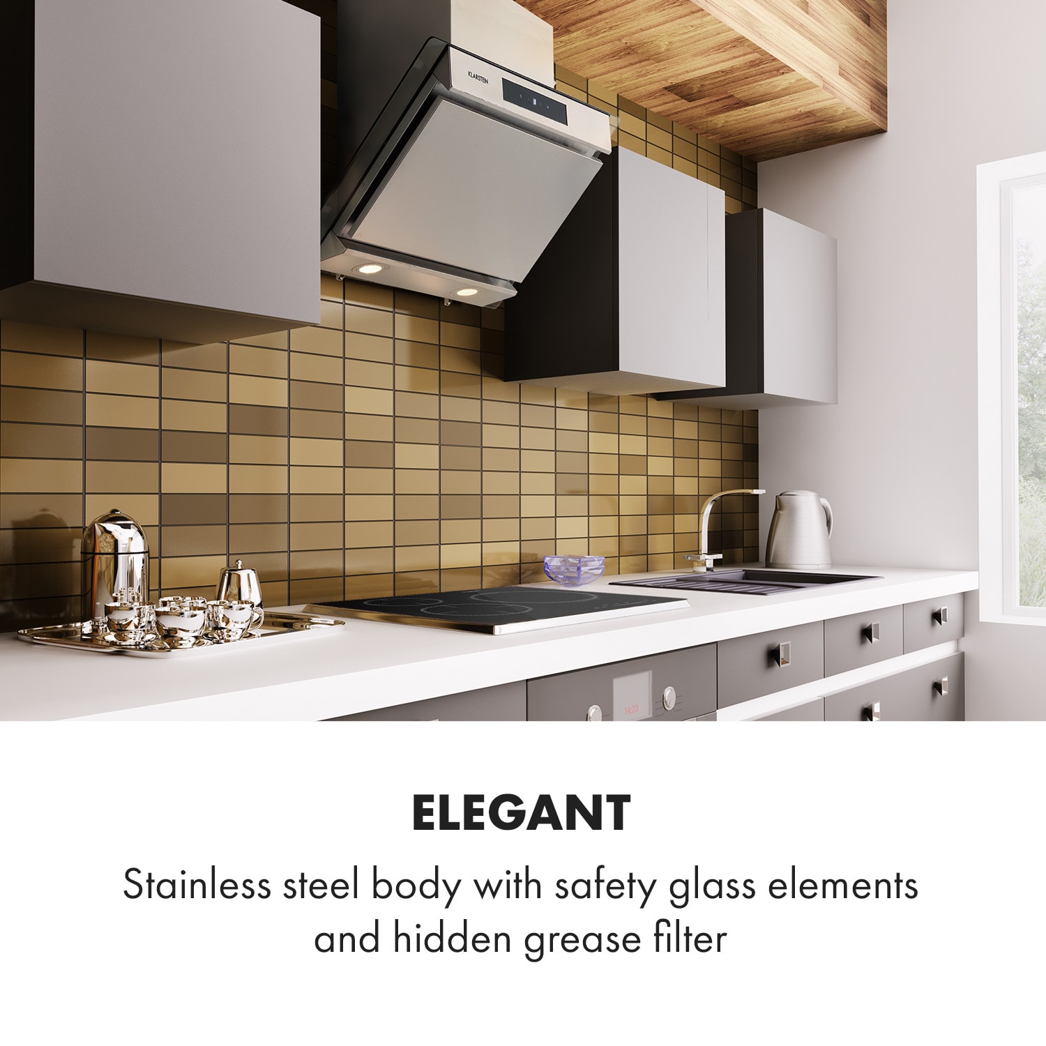 Klarstein Balzac Silent 60, digestor, 60 cm, nástenný, 604 m³/h, A, dotykové ovládanie, nehrdzavejúca oceľ – Obrázok 2