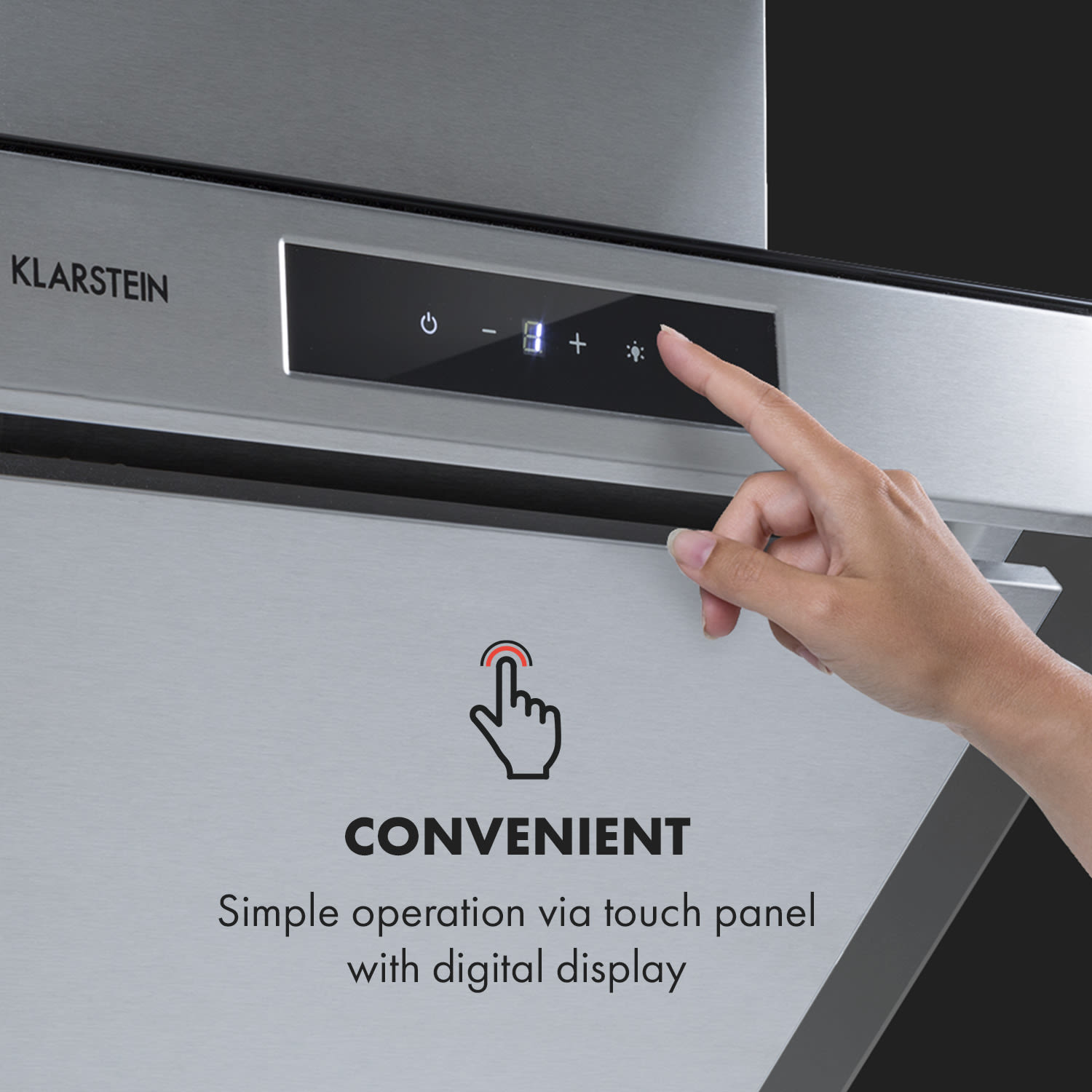 Klarstein Balzac Silent 60, digestor, 60 cm, nástenný, 604 m³/h, A, dotykové ovládanie, nehrdzavejúca oceľ – Obrázok 4