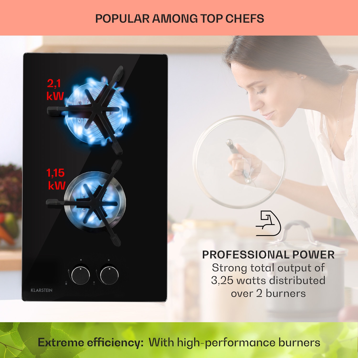 Klarstein Trifecta Domino, plynová varná doska, 2 trojuholníkové horáky, sklokeramika – Obrázok 3