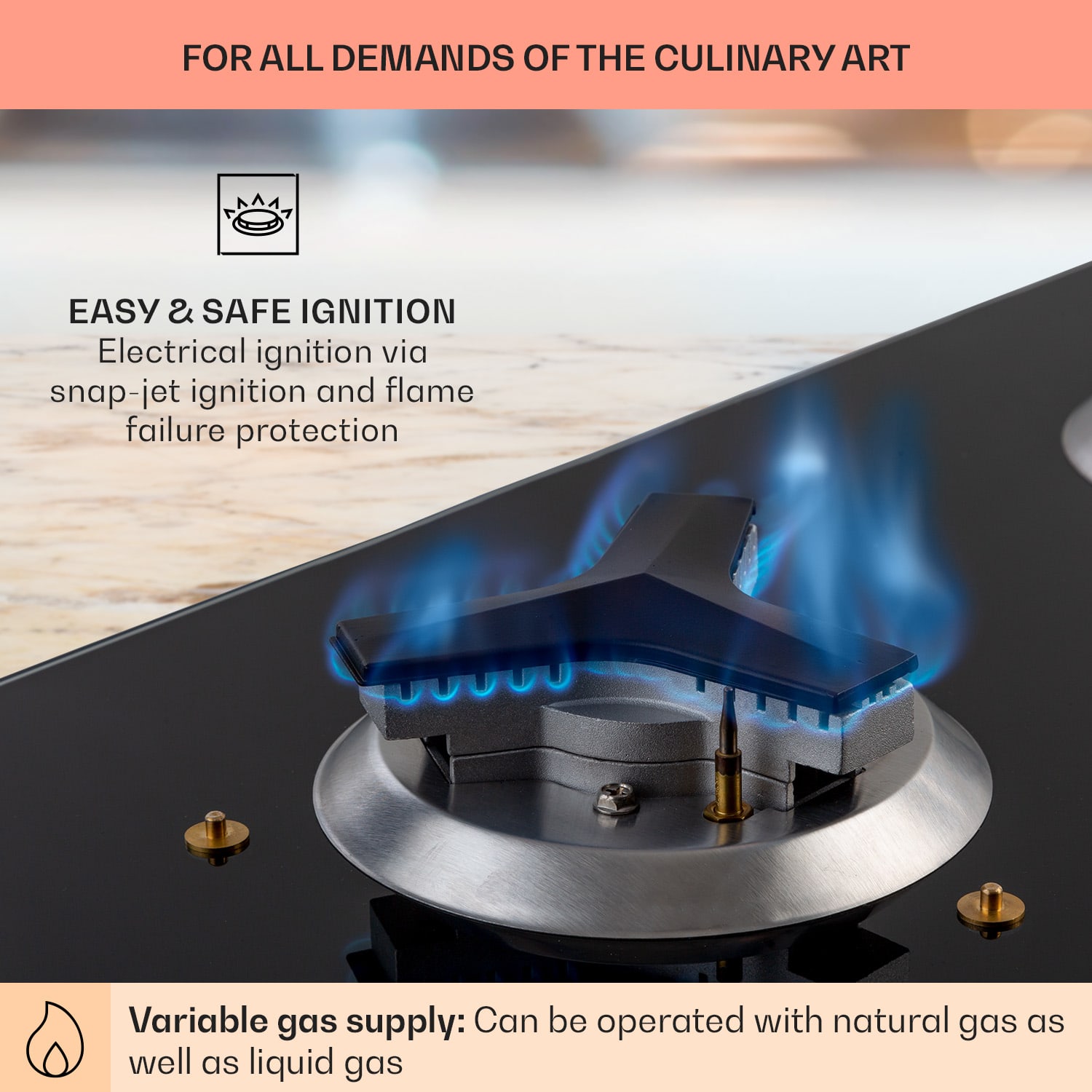 Klarstein Trifecta Domino, plynová varná doska, 2 trojuholníkové horáky, sklokeramika – Obrázok 5