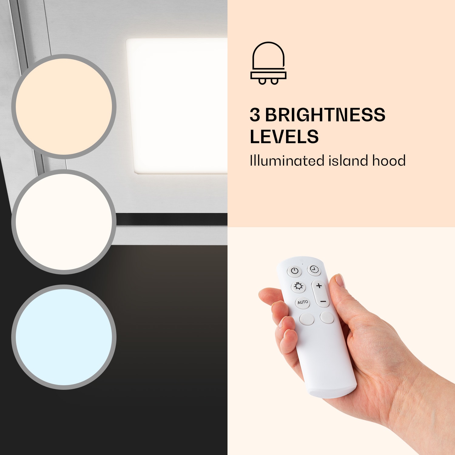 Klarstein Remy Brilliant Edition, digestor, 90 cm, ostrovčekový, 609 m³/h, A, LED, sklo, nehrdzavejúca oceľ – Obrázok 3