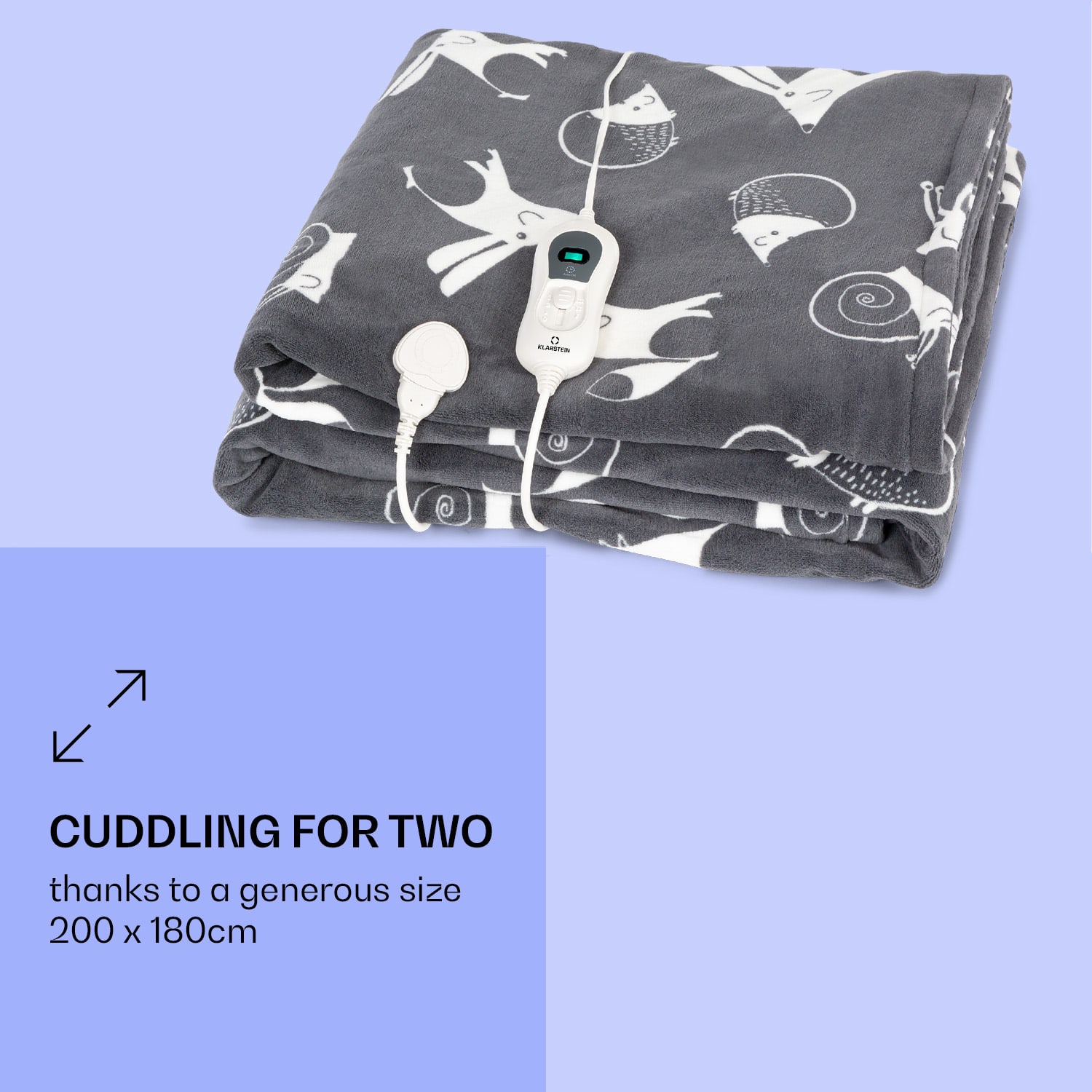 Klarstein Dr. Watson XXL, vyhrievacia deka, 120 W, 200 x 180 cm, coral fleece, antracitová, zvieratá – Obrázok 5