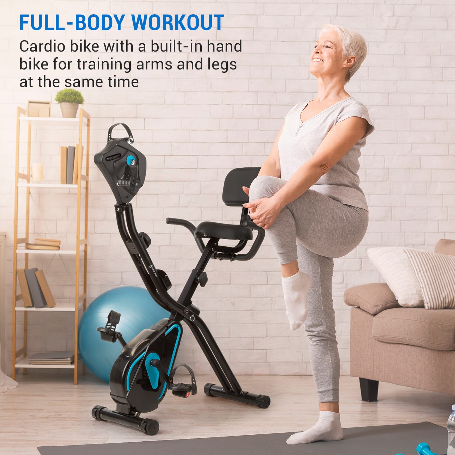 Capital Sports Azura Full Body Comfort, domáci rotoped, stacionárny bicykel, cyklotrenažér, handbike, záťažové koleso 7,5 kg, remeňový pohon – Obrázok 2