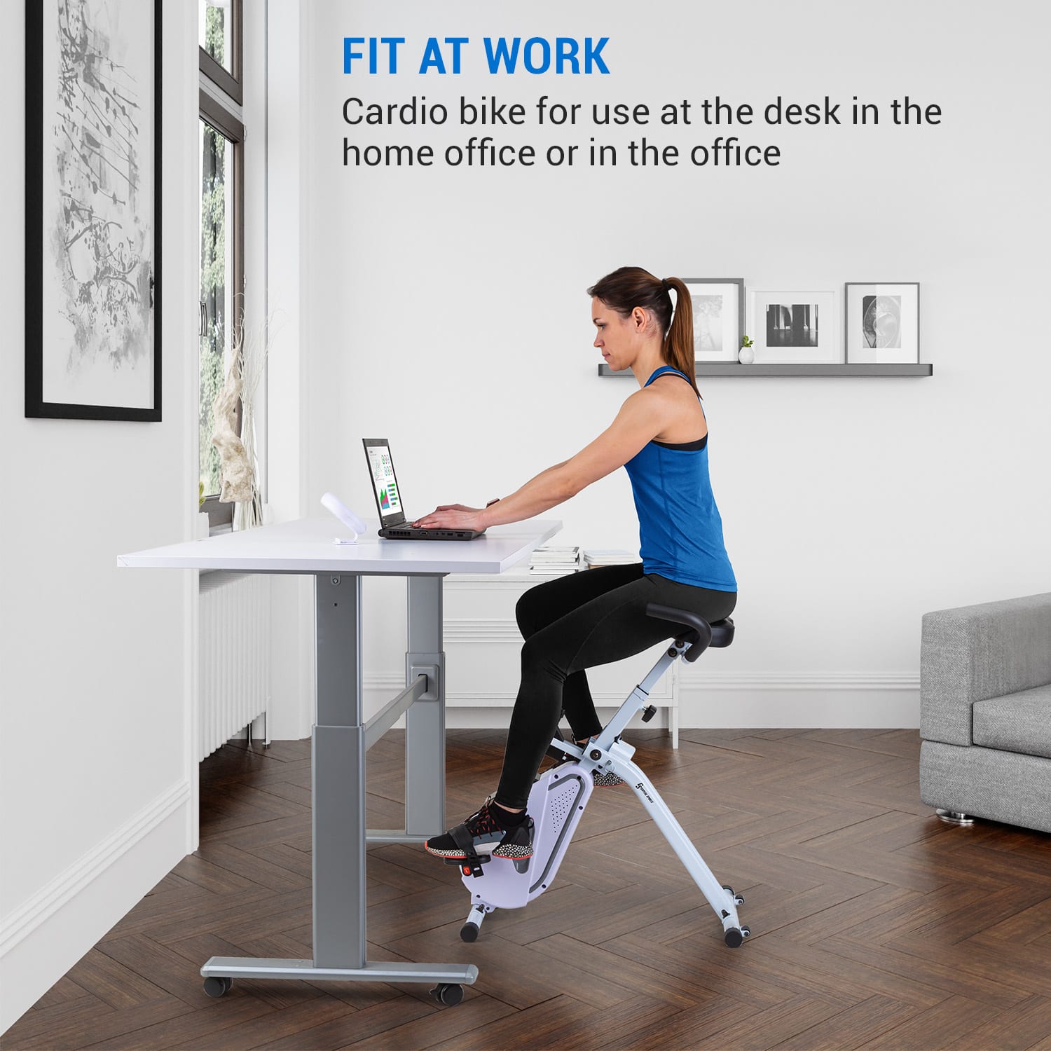 Capital Sports Azura Desk Bike, domáci rotoped, stacionárny bicykel, cyklotrenažér, záťažové koleso 7,5 kg, remeňový pohon – Obrázok 2