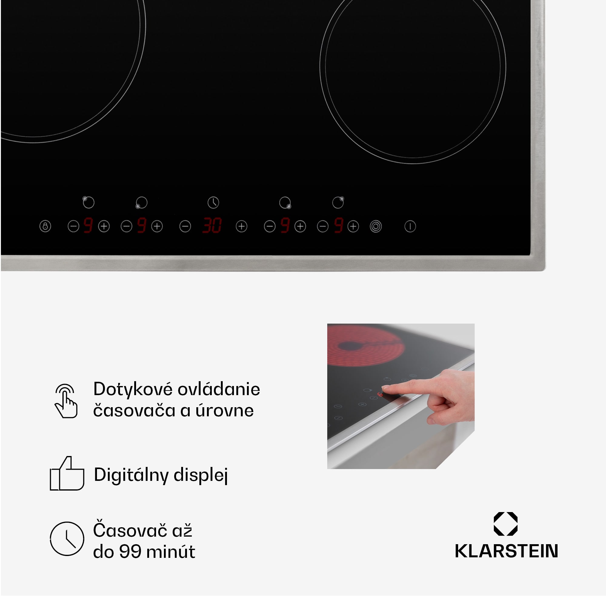 Klarstein Virtuosa 4, sklokeramická varná doska, 6500 W, 4 platničky, rám z nehrdzavejúcej ocele – Obrázok 5
