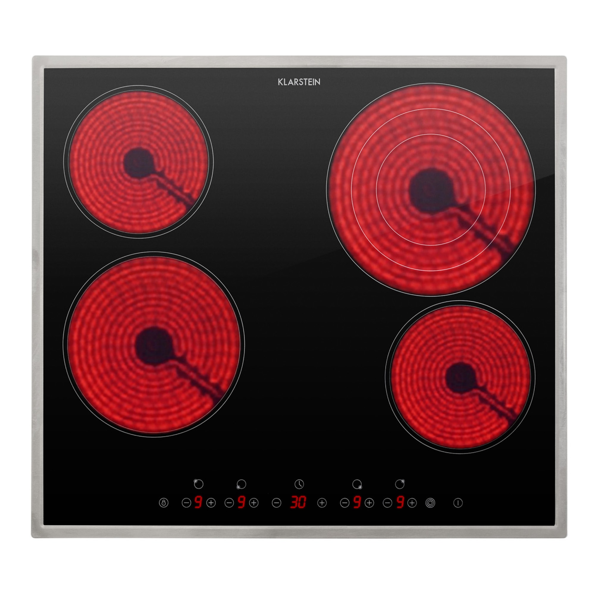Klarstein Virtuosa 4, sklokeramická varná doska, 6500 W, 4 platničky, rám z nehrdzavejúcej ocele