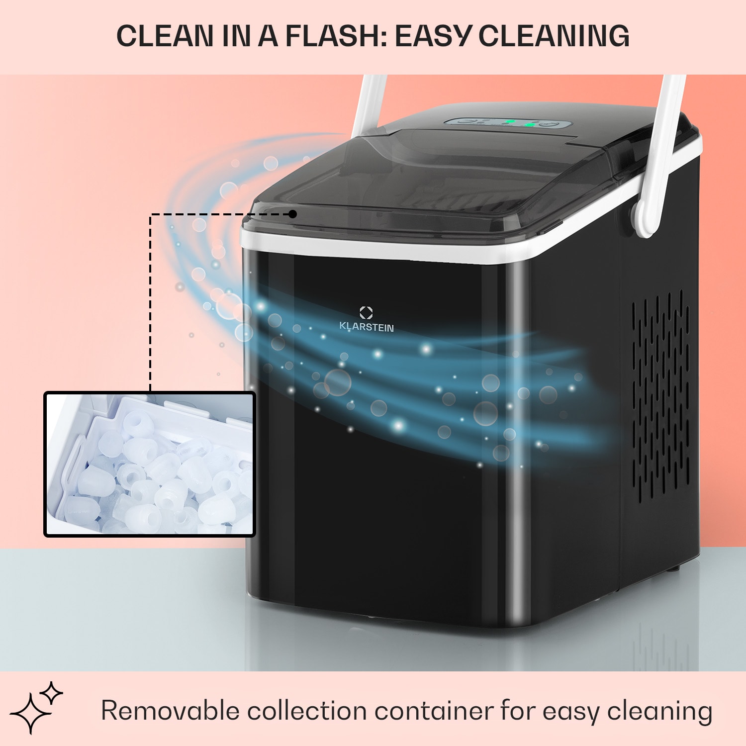 Klarstein Arctic Porter, výrobník ľadu, kužeľovité kúsky ľadu, 12 kg/24 h, nehrdzavejúca oceľ – Obrázok 5