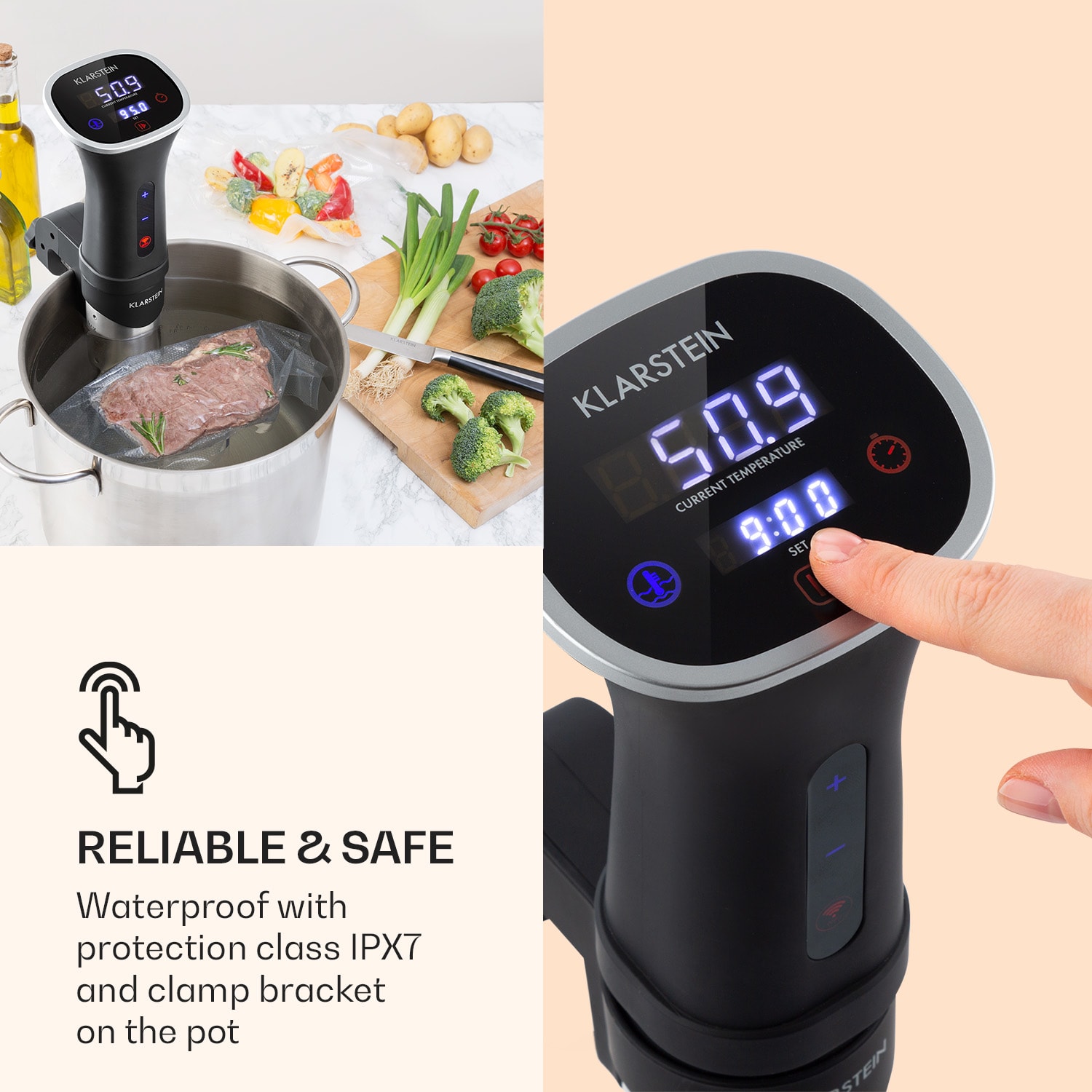 Klarstein Quickstick Smart, Sous Vide varič, 1200 W, 20-95 °C, 3D cirkulácia – Obrázok 4