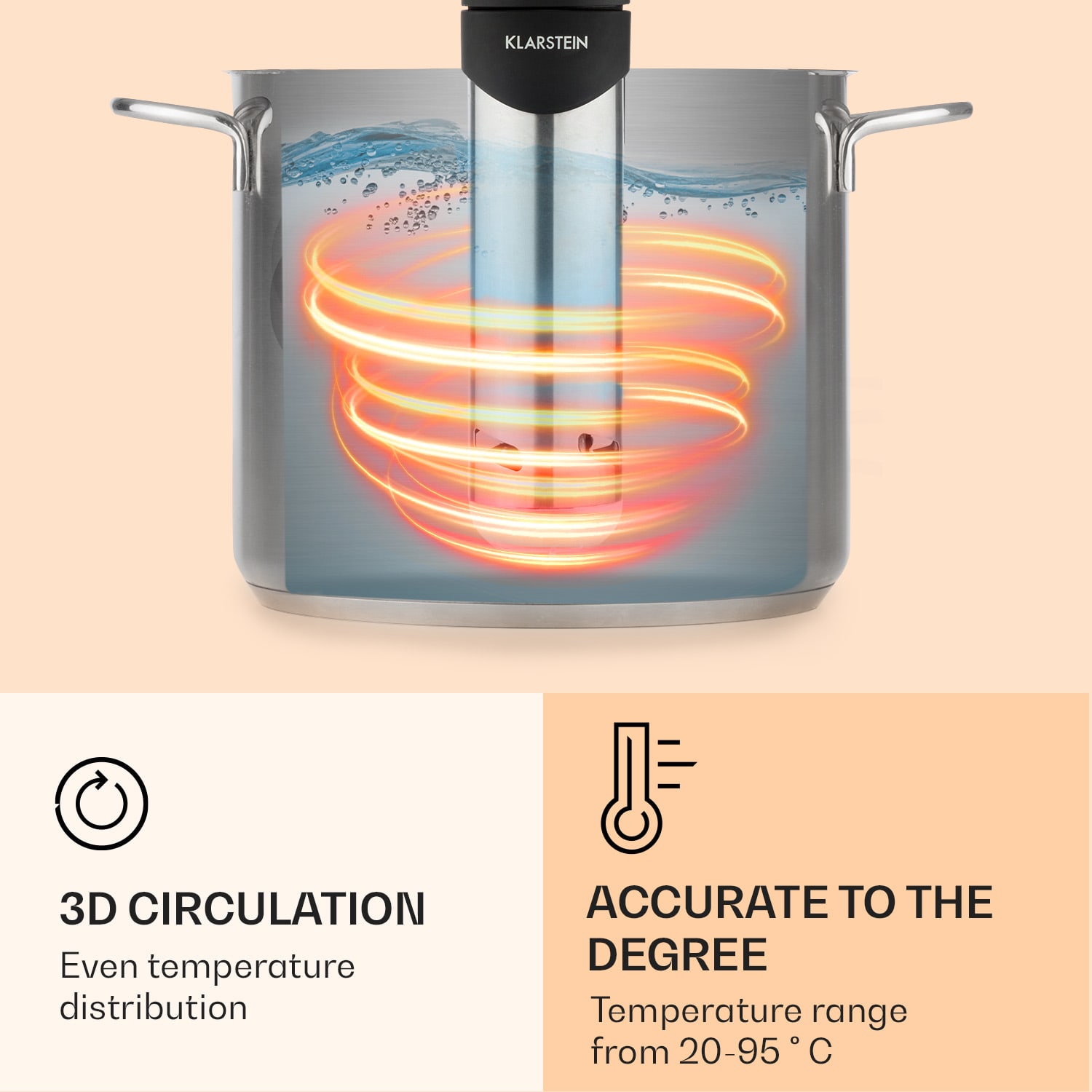 Klarstein Quickstick Smart, Sous Vide varič, 1200 W, 20-95 °C, 3D cirkulácia – Obrázok 5