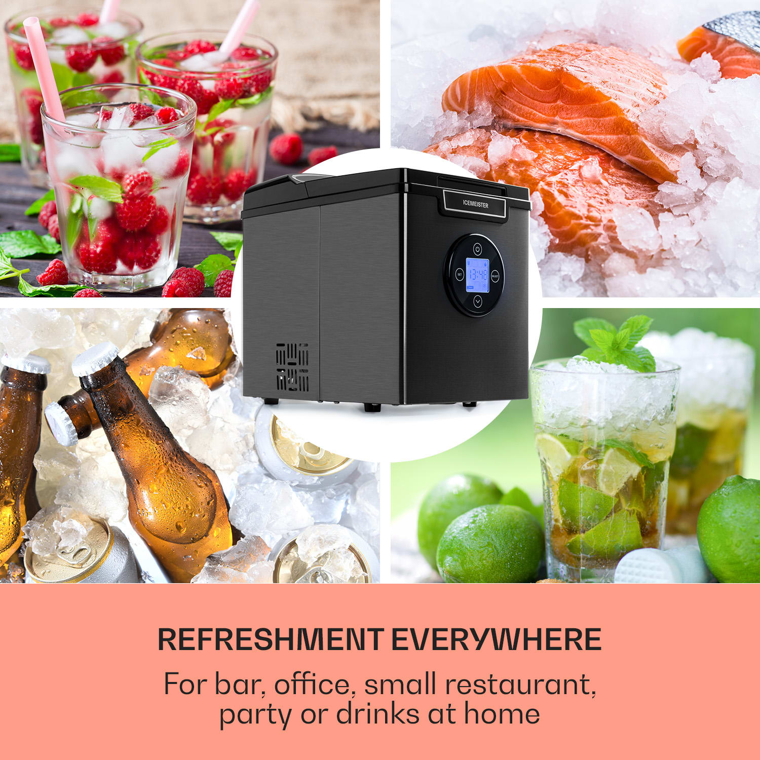 Klarstein Icemeister 2G, výrobník ľadu, 12 kg/24 h, LCD displej, nehrdzavejúca oceľ – Obrázok 3