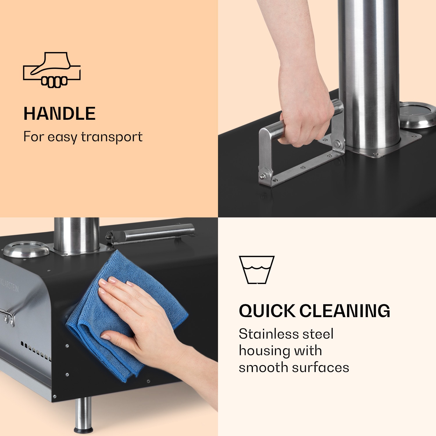 Klarstein Diavolo, peletová pec na pizzu, vrátane kameňa na pizzu, teplomer, nehrdzavejúca oceľ – Obrázok 5