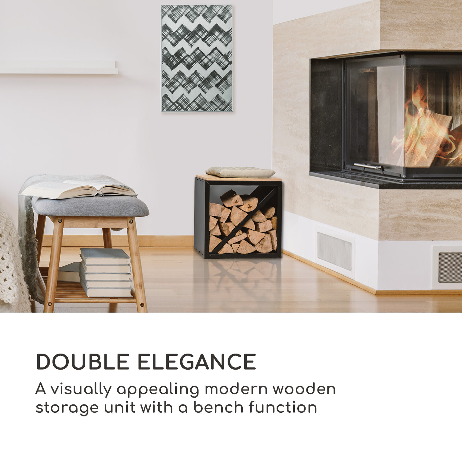 Blumfeldt Kindlewood S Black, stojan na drevo, lavička, 57 × 56 × 36 cm, bambus, zinok – Obrázok 2