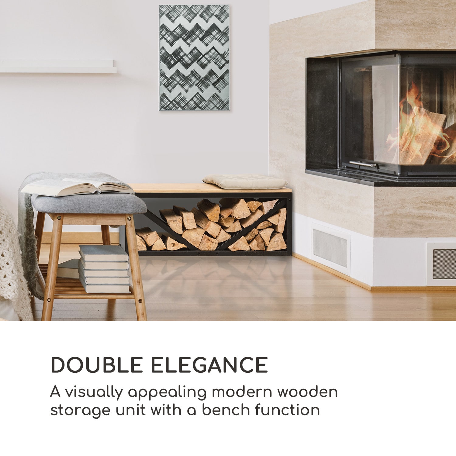 Blumfeldt Kindlewood L Black, stojan na drevo, lavička, 104 × 40 × 35 cm, bambus, zinok – Obrázok 2