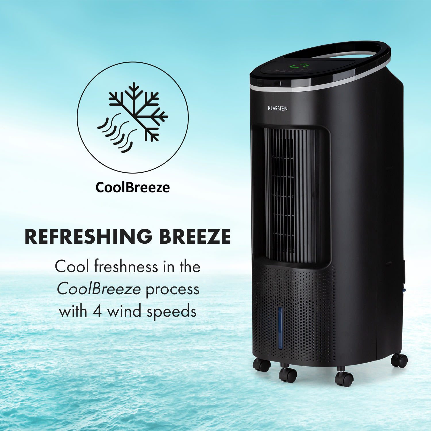 Klarstein IceWind Plus, 4 v 1 ochladzovač vzduchu, ventilátor, zvlhčovač vzduchu, čistička vzduchu, ionizátor, 65 W, 330 m³/h, 7 l, 4 rýchlosti, oscilácia, časovač, diaľkový ovládač, mobilný – Obrázok 4