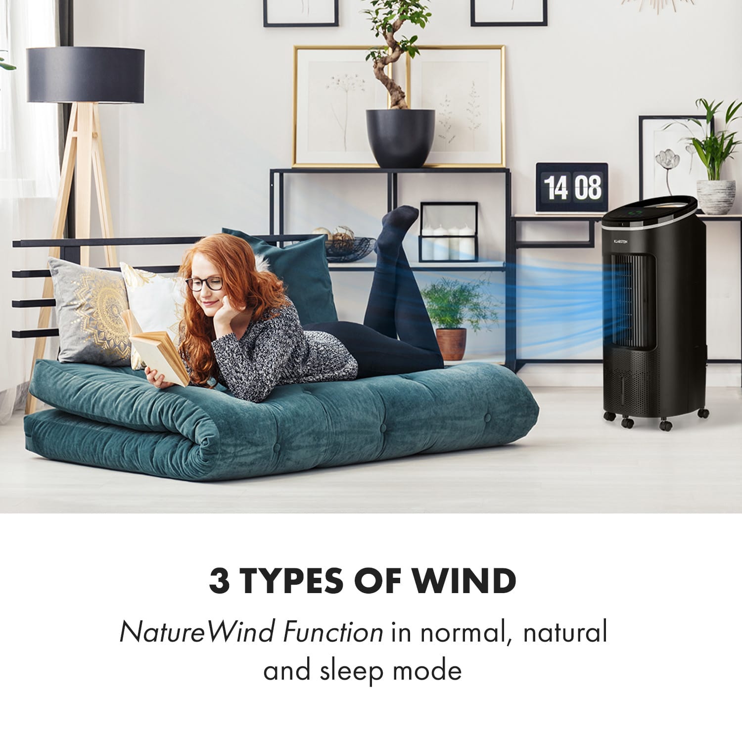 Klarstein IceWind Plus, 4 v 1 ochladzovač vzduchu, ventilátor, zvlhčovač vzduchu, čistička vzduchu, ionizátor, 65 W, 330 m³/h, 7 l, 4 rýchlosti, oscilácia, časovač, diaľkový ovládač, mobilný – Obrázok 5