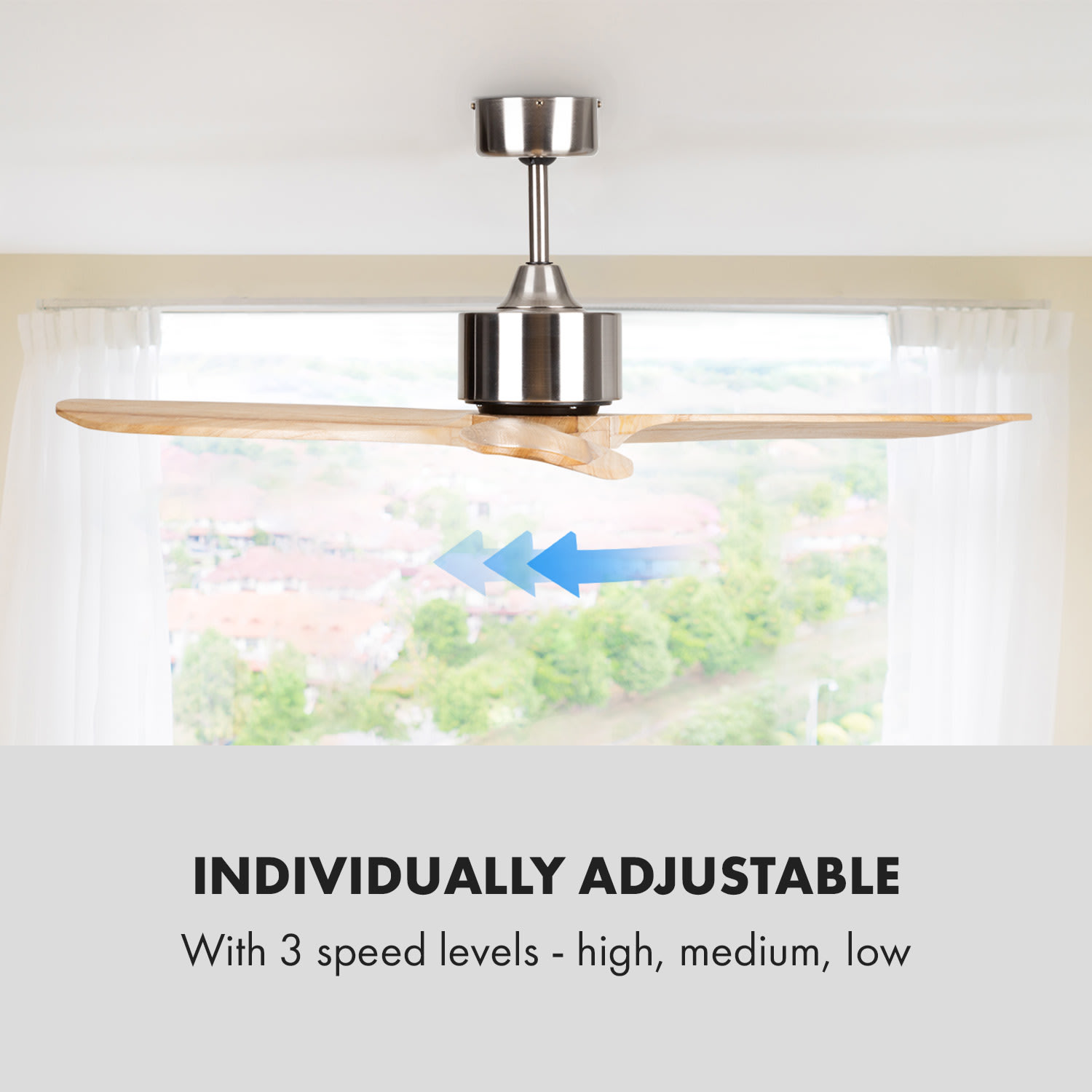 Klarstein Santa Elena stropný ventilátor 52" 9 060 m³/h 3 lopatky z pravého dreva – Obrázok 5