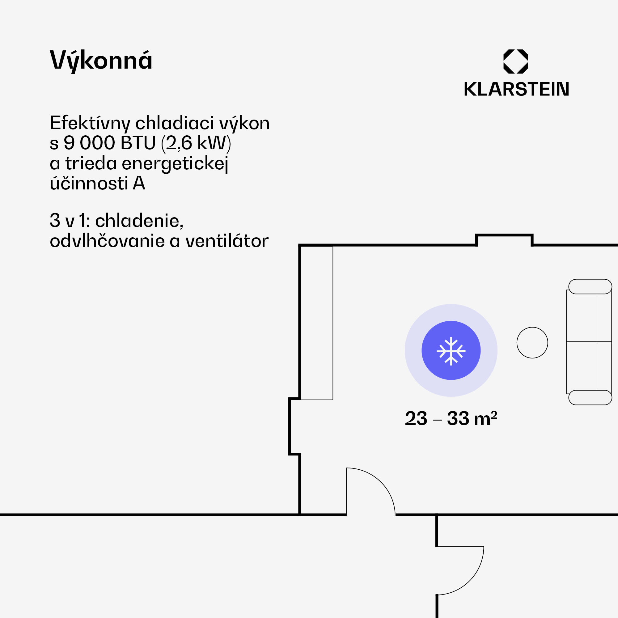 Klarstein Pure Blizzard Smart 9k, mobilná klimatizácia, 9 000 BTU/2,6 kW, A, diaľkový ovládač – Obrázok 3