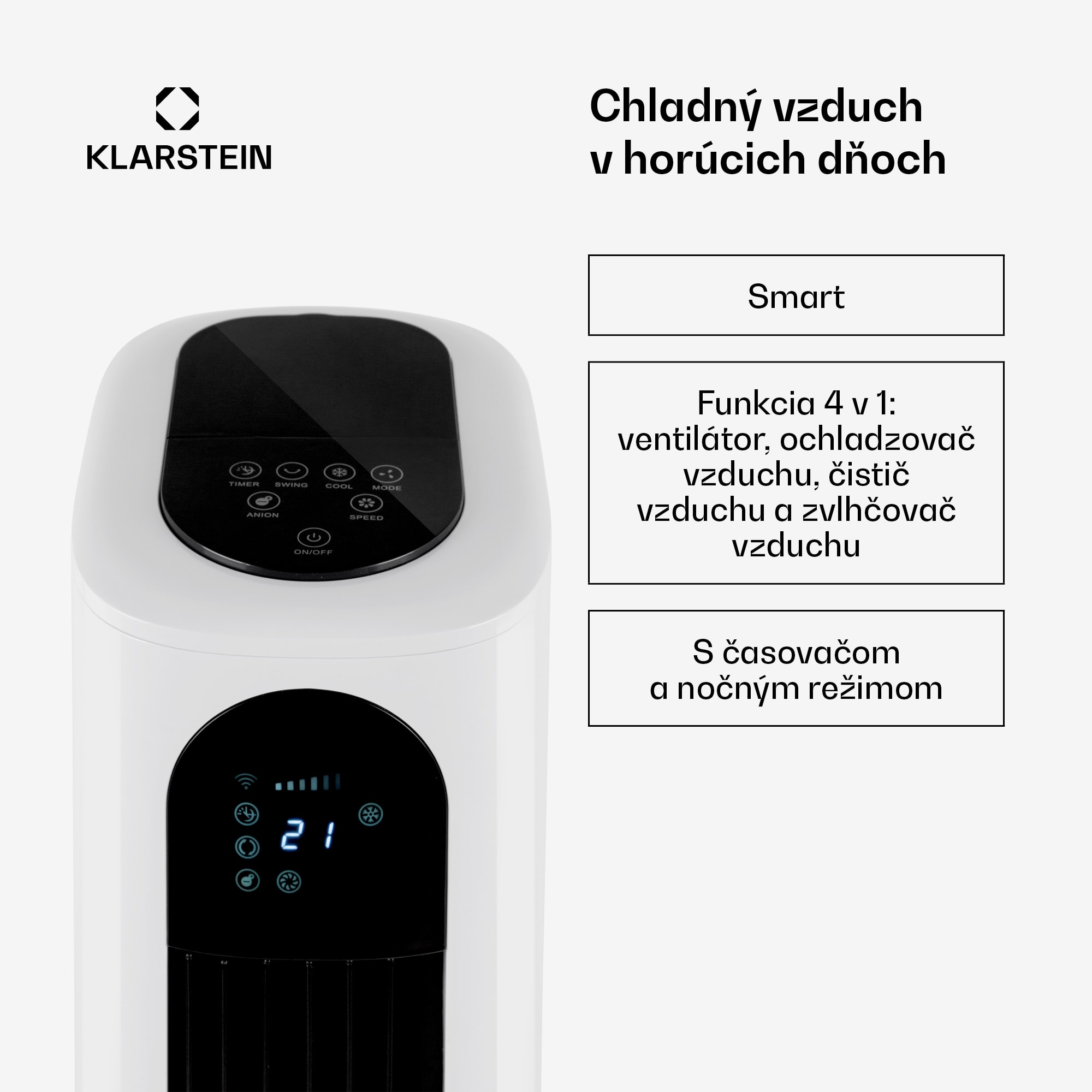 Klarstein Polar Tower Smart, ochladzovač vzduchu, ventilátor, 85 W, 7 l, diaľkový ovládač, 5 x chladiaci box – Obrázok 2