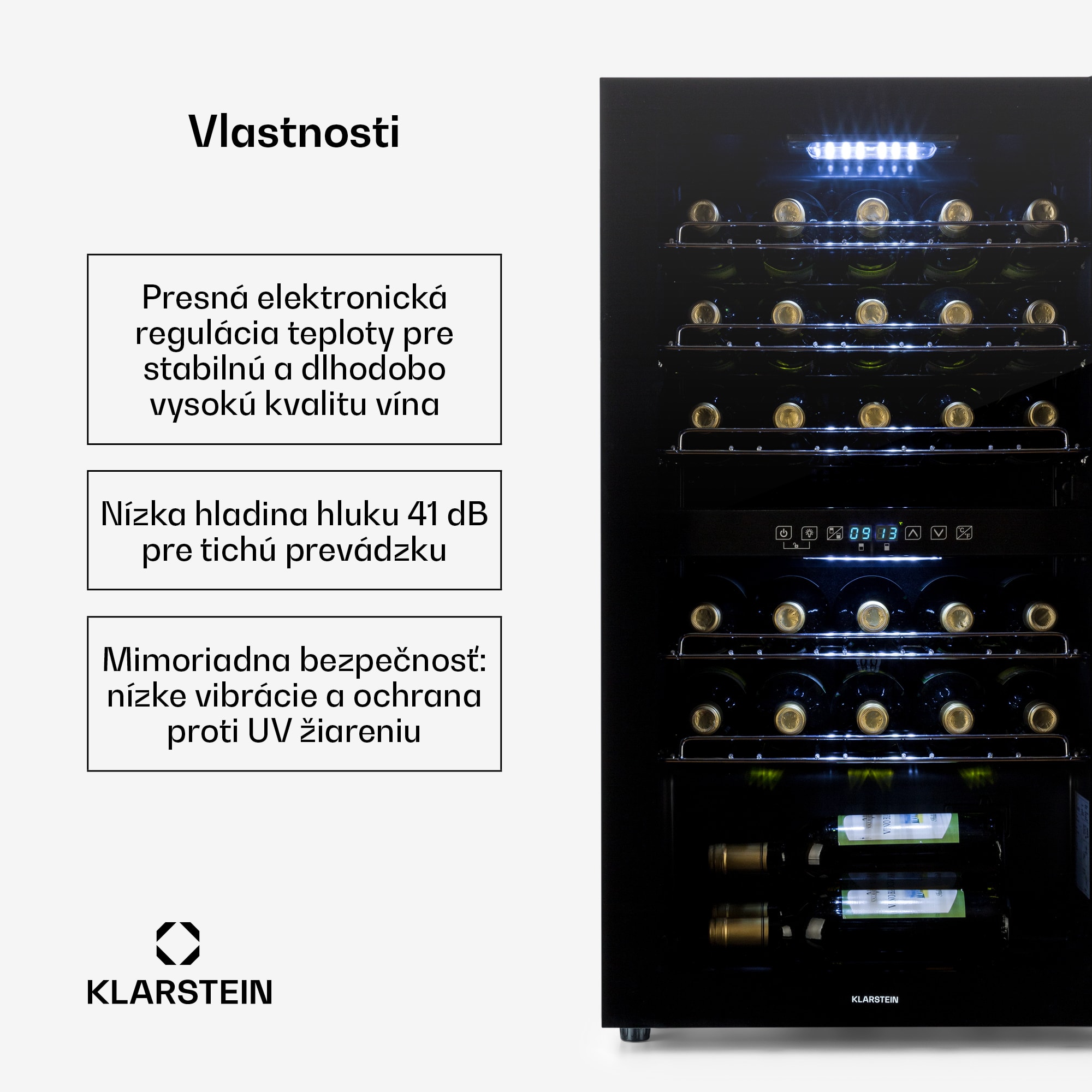 Klarstein Shiraz 29 Duo, vinotéka, 80 l, 29 fliaš, 2 zóny, 5–22°C, dotykové ovládanie, čierna – Obrázok 2