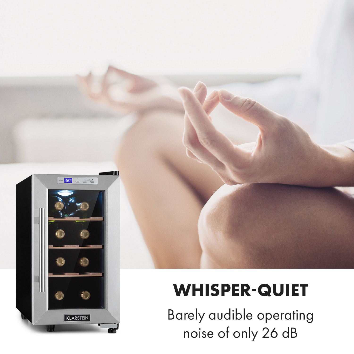 Klarstein Reserva 8 Uno, vinotéka, 23 l, 8 fliaš, 11–18°C, 26 dB, nehrdzavejúca oceľ – Obrázok 5