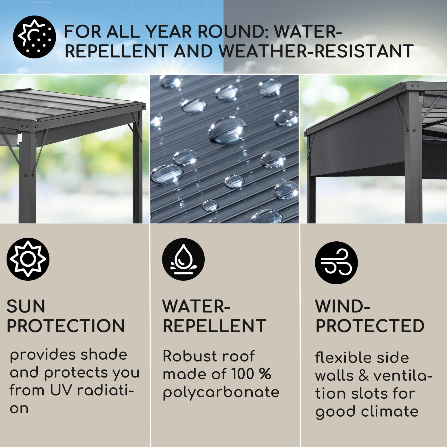 Blumfeldt Pantheon Cortina Solid Sky, pergola, prístrešok, 3 x 4 m, polykarbonát – Obrázok 2